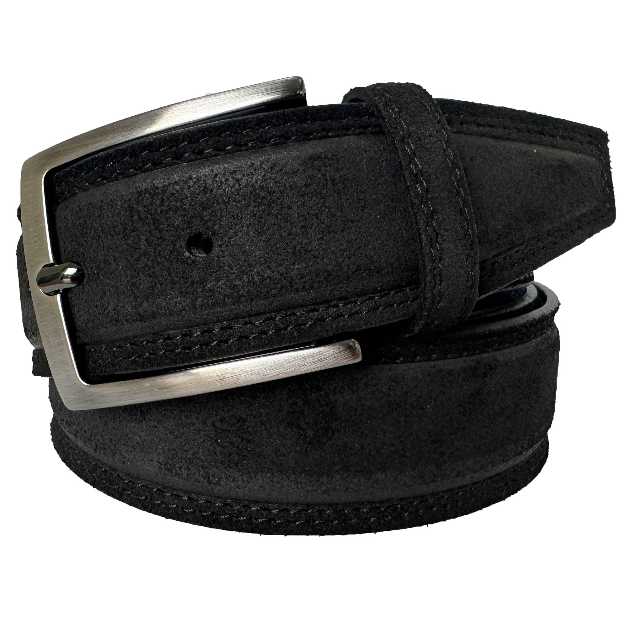 BLACK 40MM DOUBLE STITCHED SUEDE BELT