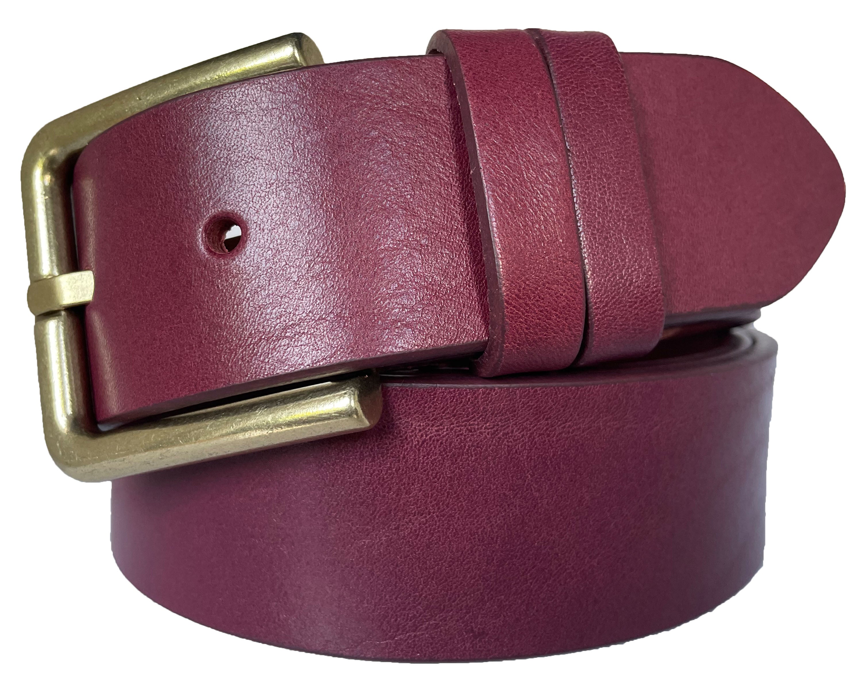 BURGUNDY PINK 40MM CLASSIC BULL HIDE HIDE LEATHER BELT BRASS BUCKLE