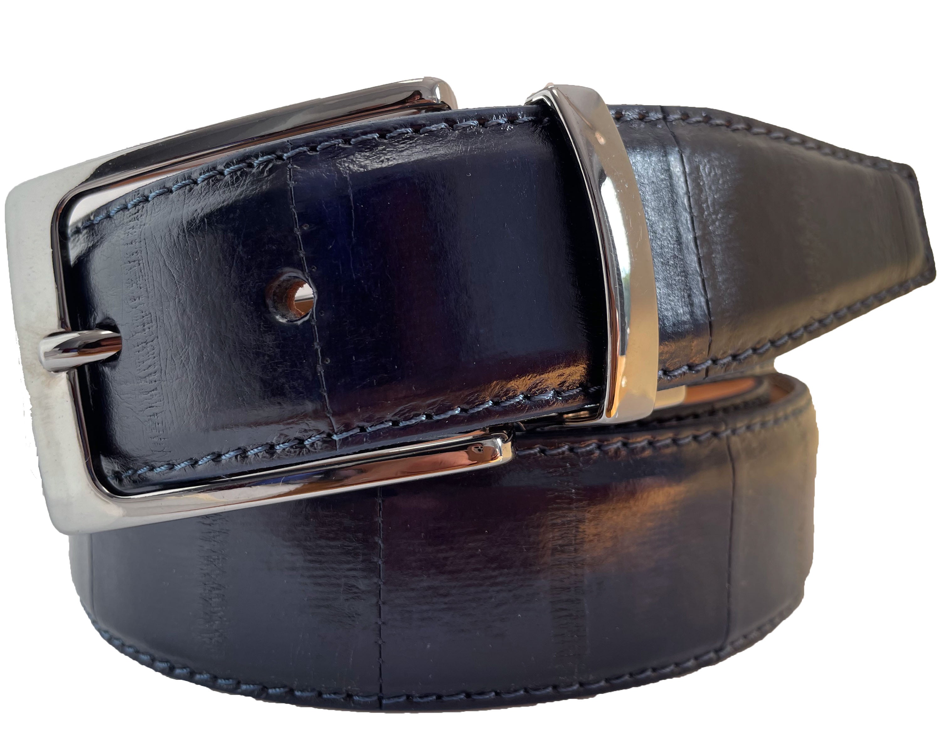DARK NAVY BLUE REPTILE EEL PRINT 35MM LEATHER BELT