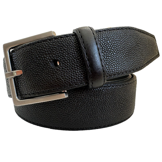 BLACK CALF LEATHER PEBBLE EMBOSSED 35MM LEATHER BELT