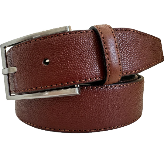 COGNAC TAN LEATHER PEBBLE EMBOSSED 35MM LEATHER BELT