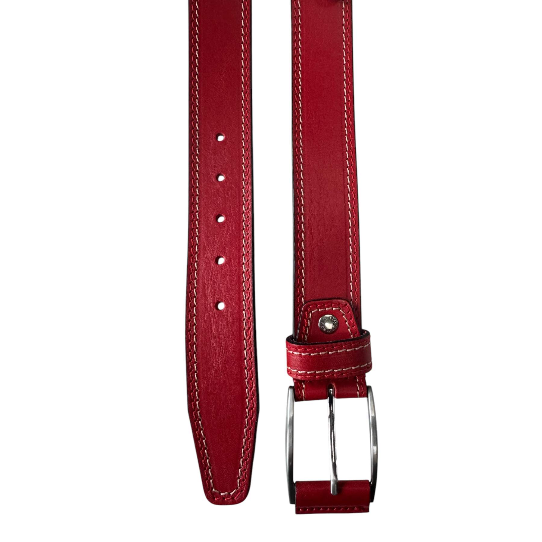 RED 40MM CONTRAST DOUBLE STITCHED HIDE LEATHER BELT
