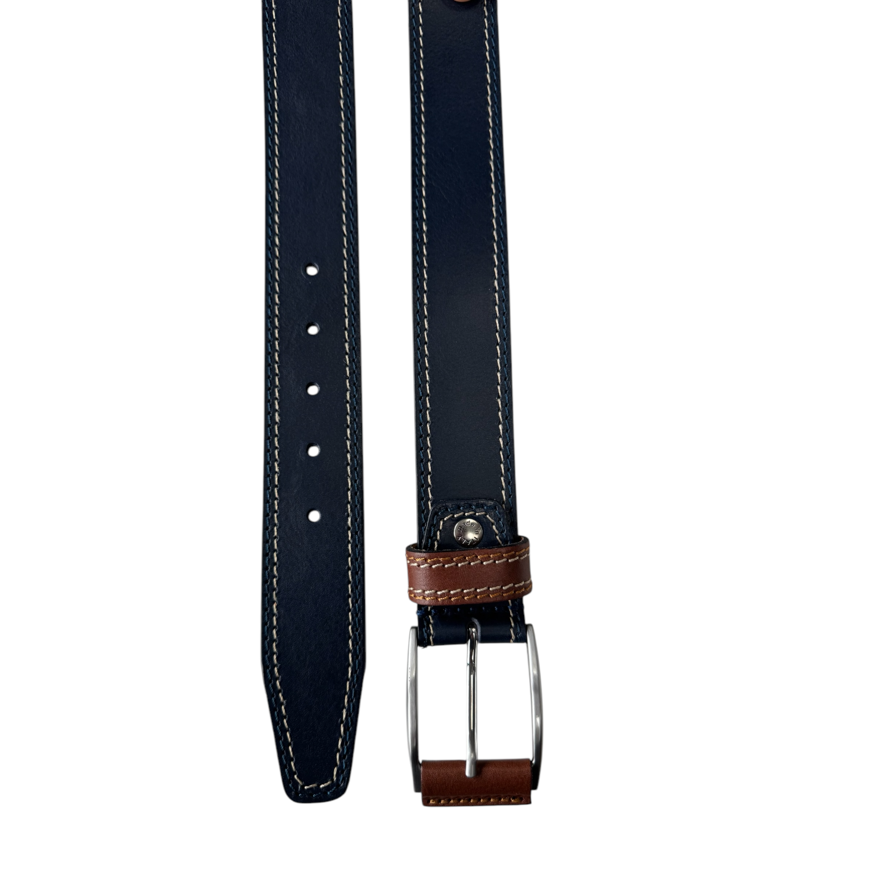 BLUE 40MM CONTRAST DOUBLE STITCHED HIDE LEATHER BELT