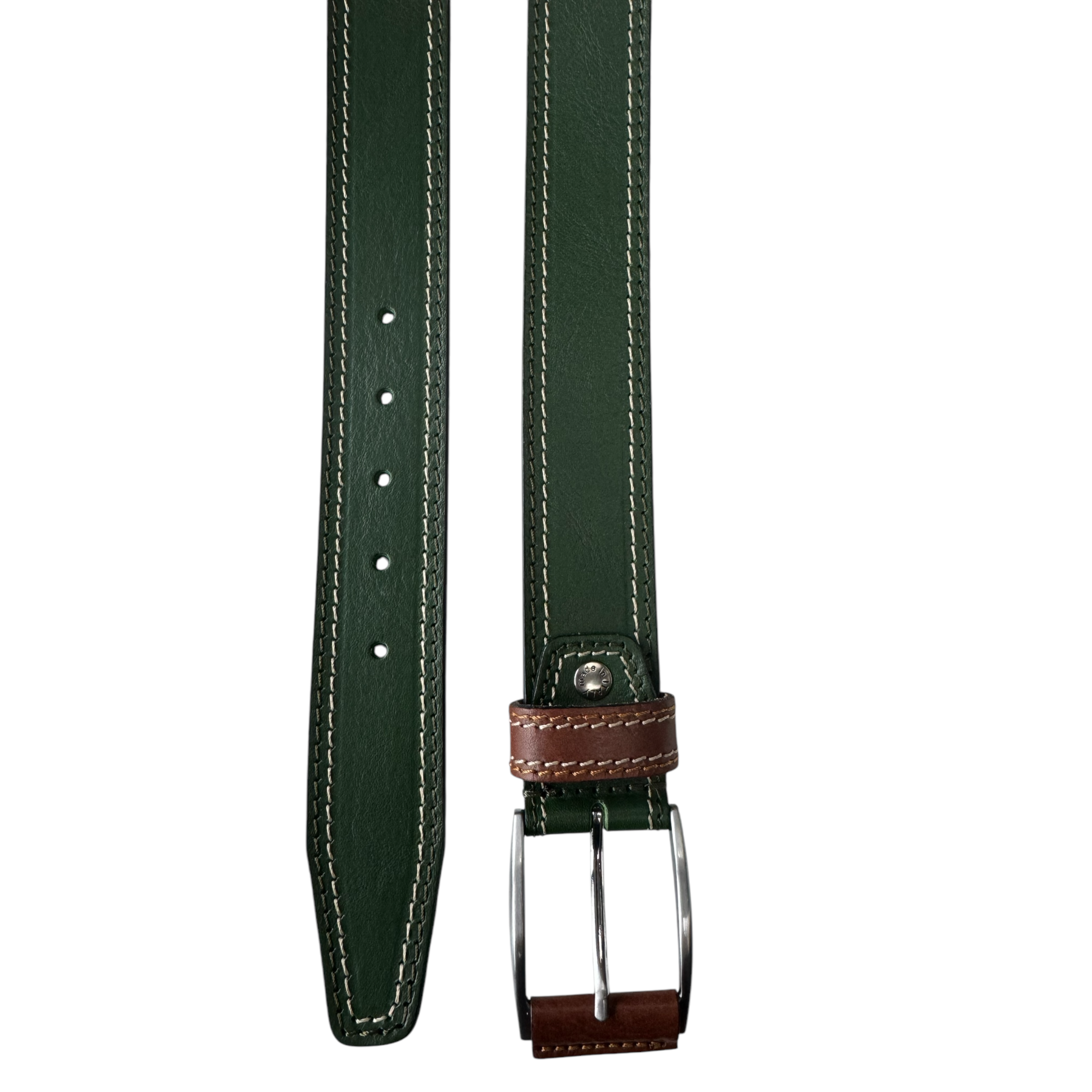 DARK GREEN 40MM CONTRAST DOUBLE STITCHED HIDE LEATHER BELT