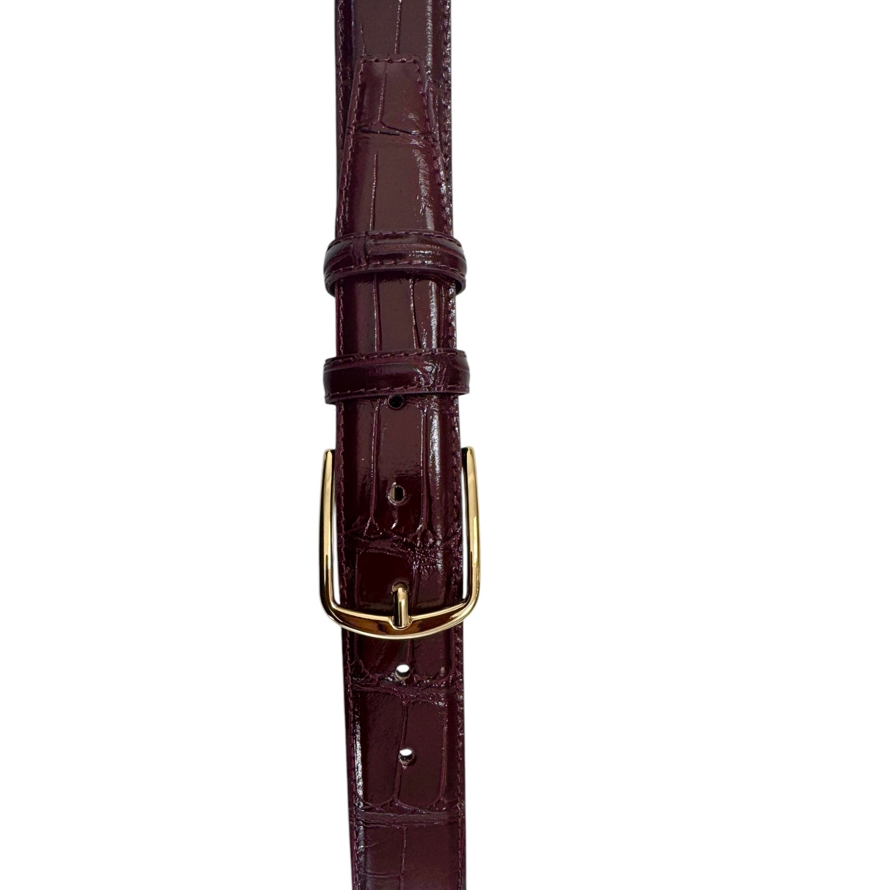 ITALIAN LEATHER BURGUNDY CROCODILE GOLD BUCKLE 35MM
