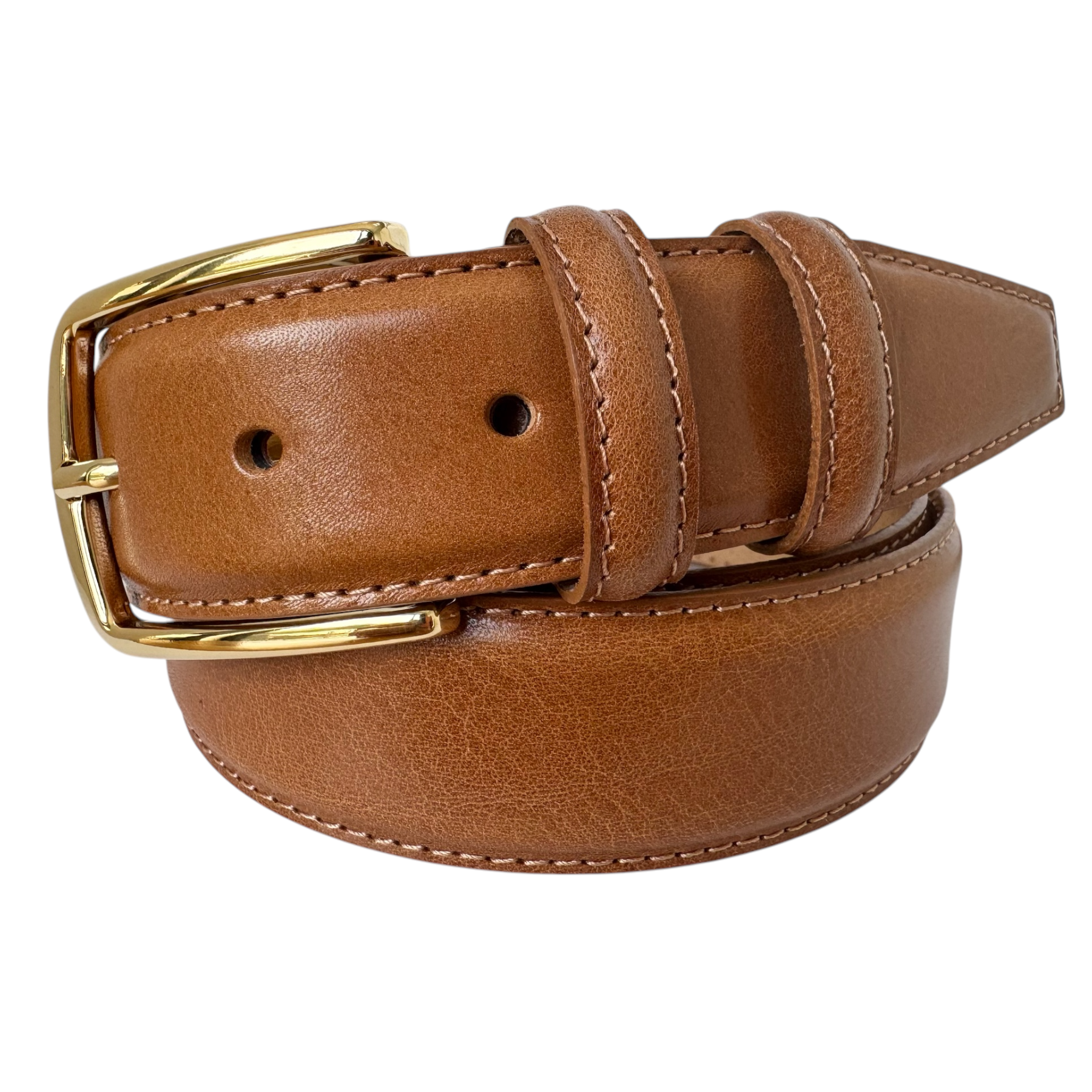CLASSIC HONEY TAN CALF LEATHER BELT GOLD BUCKLE -35MM