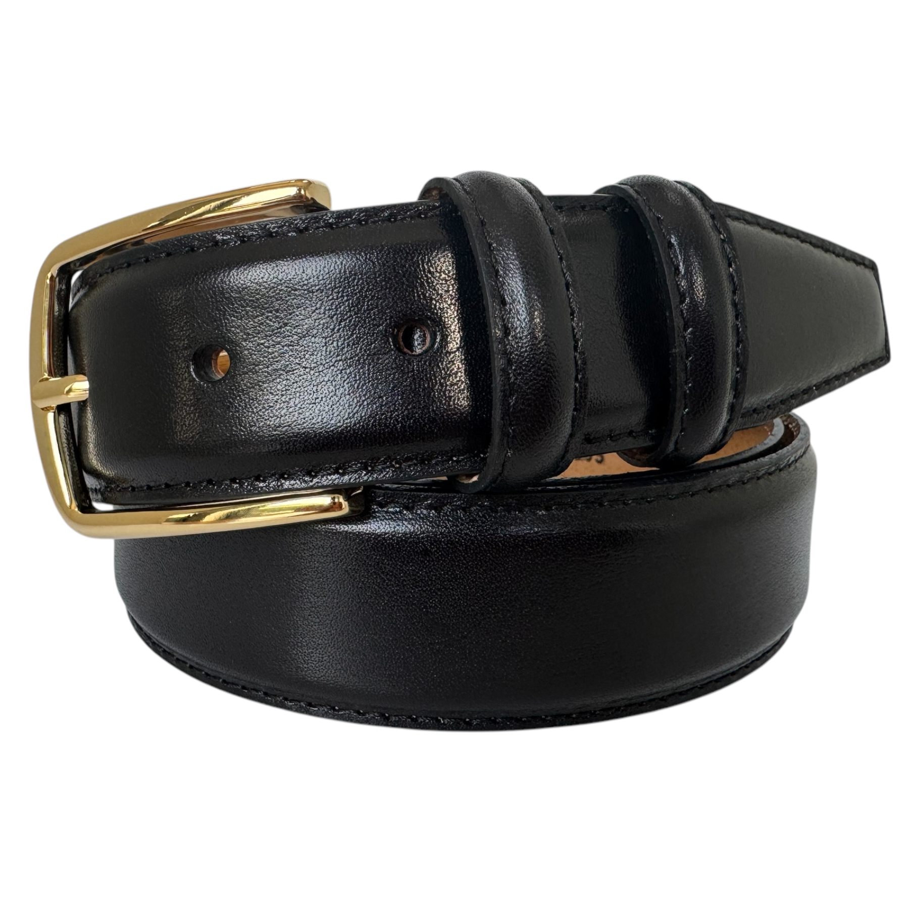 CLASSIC BLACK CALF LEATHER BELT GOLD BUCKLE -35MM