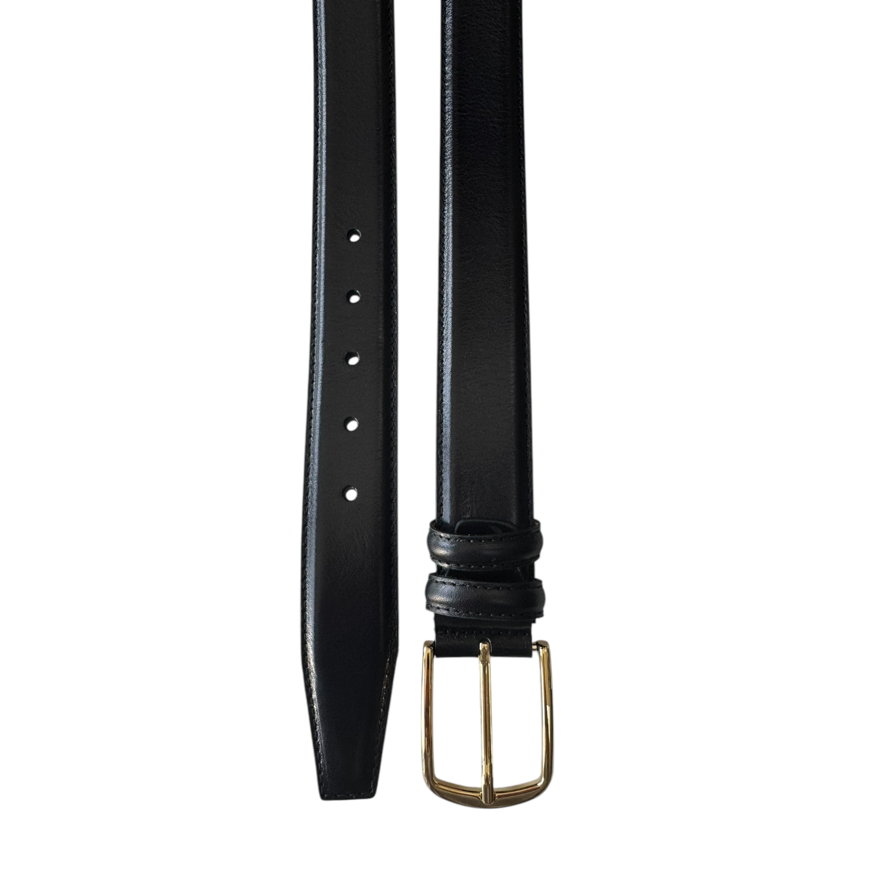 CLASSIC BLACK CALF LEATHER BELT GOLD BUCKLE -35MM