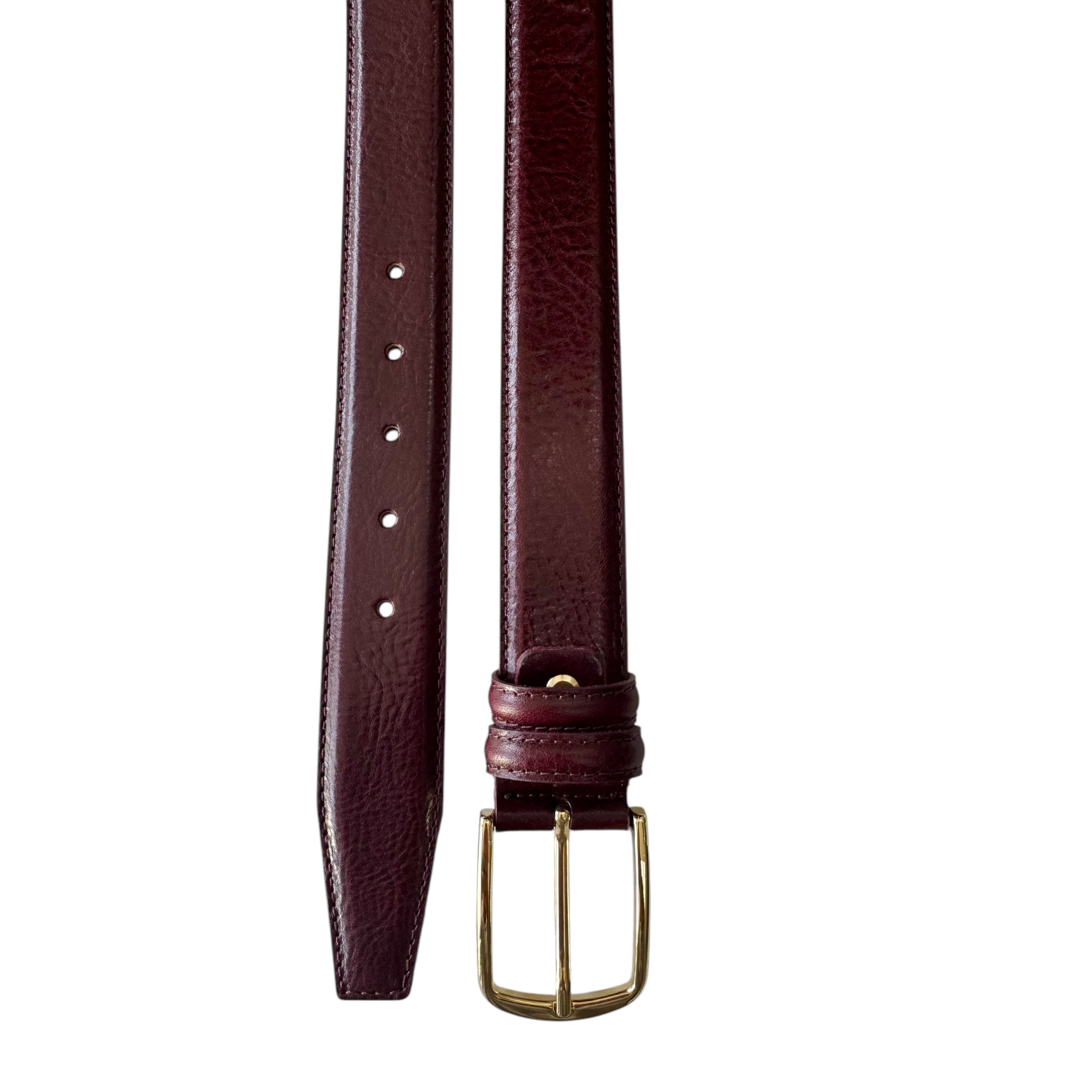CLASSIC BURGUNDY CALF LEATHER BELT GOLD BUCKLE -35MM