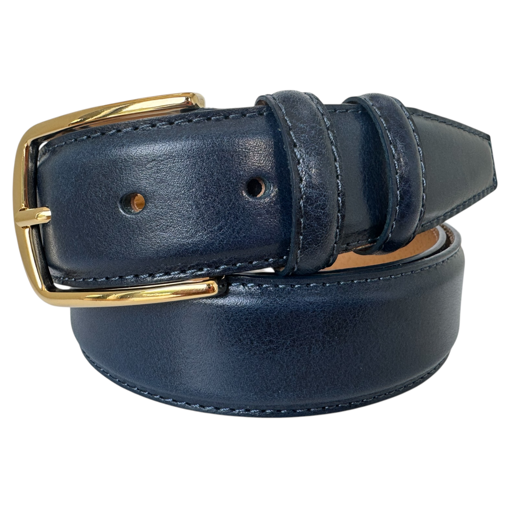 CLASSIC NAVY BLUE CALF LEATHER BELT GOLD BUCKLE -35MM