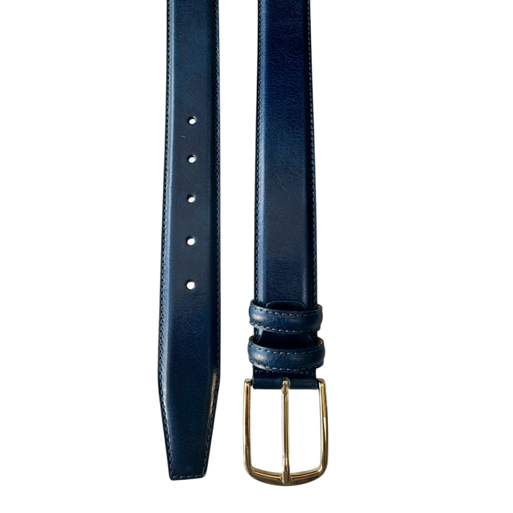 CLASSIC NAVY BLUE CALF LEATHER BELT GOLD BUCKLE -35MM