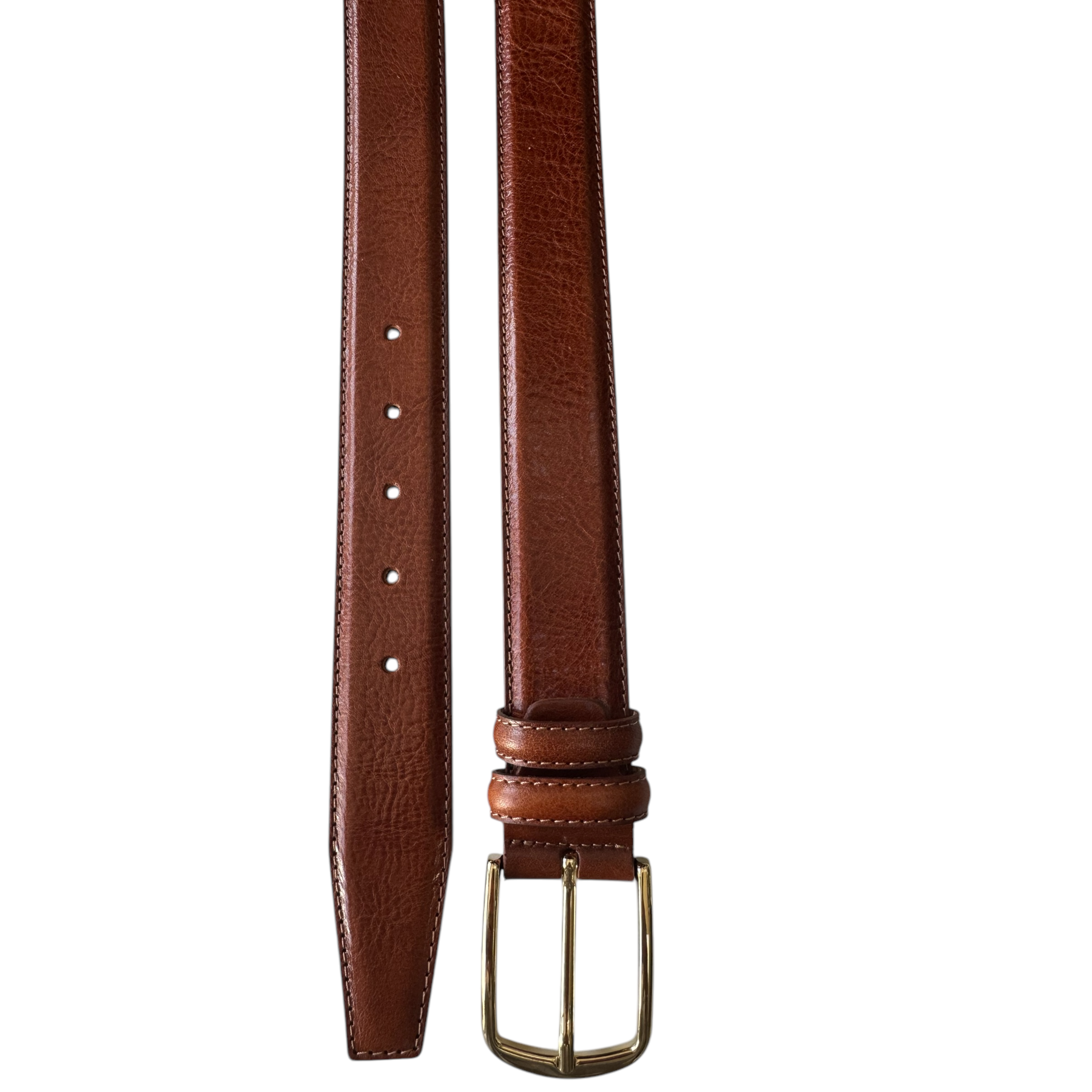 CLASSIC COGNAC TAN CALF LEATHER BELT GOLD BUCKLE -35MM