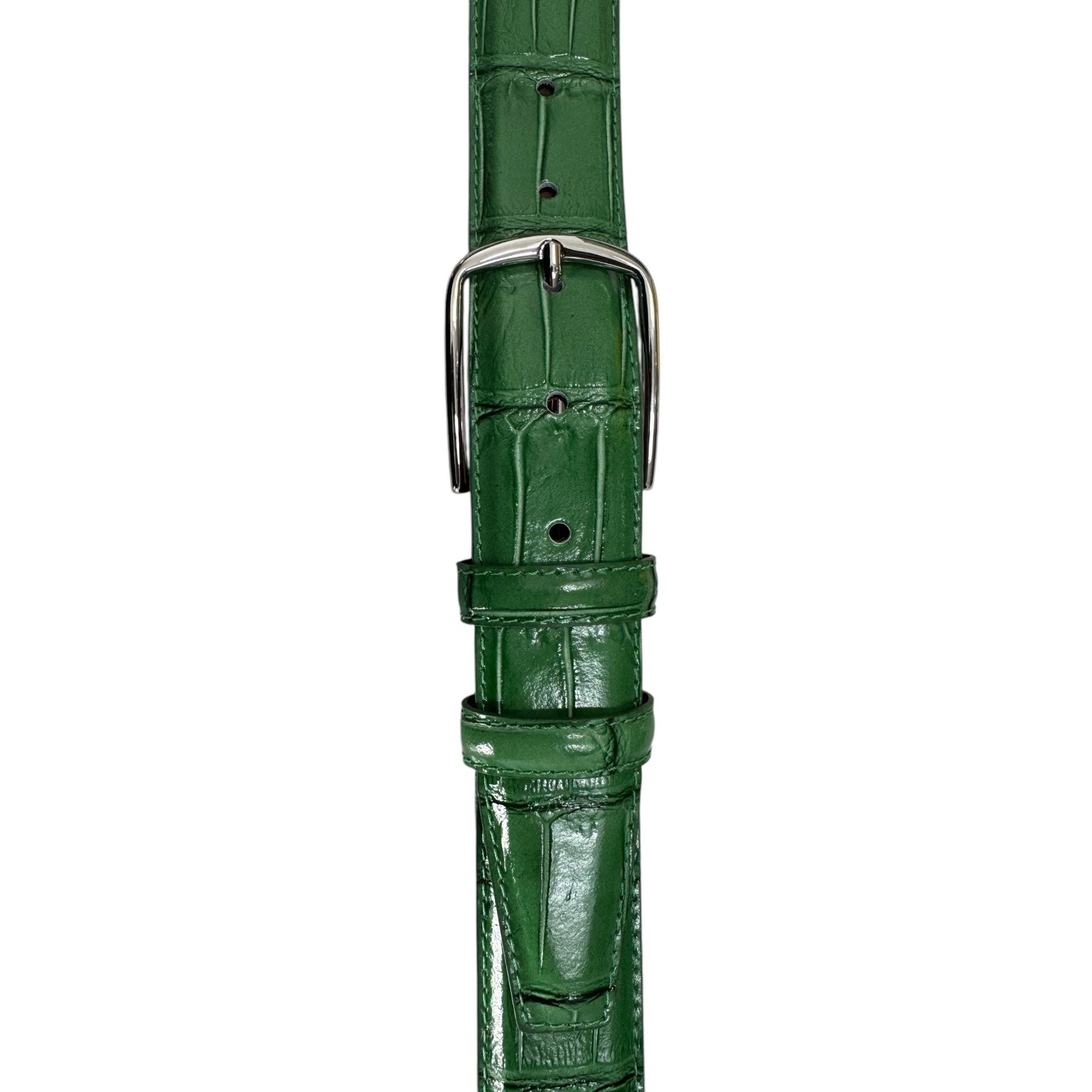 ITALIAN LEATHER APPLE GREEN CROCODILE SILVER BUCKLE 35MM