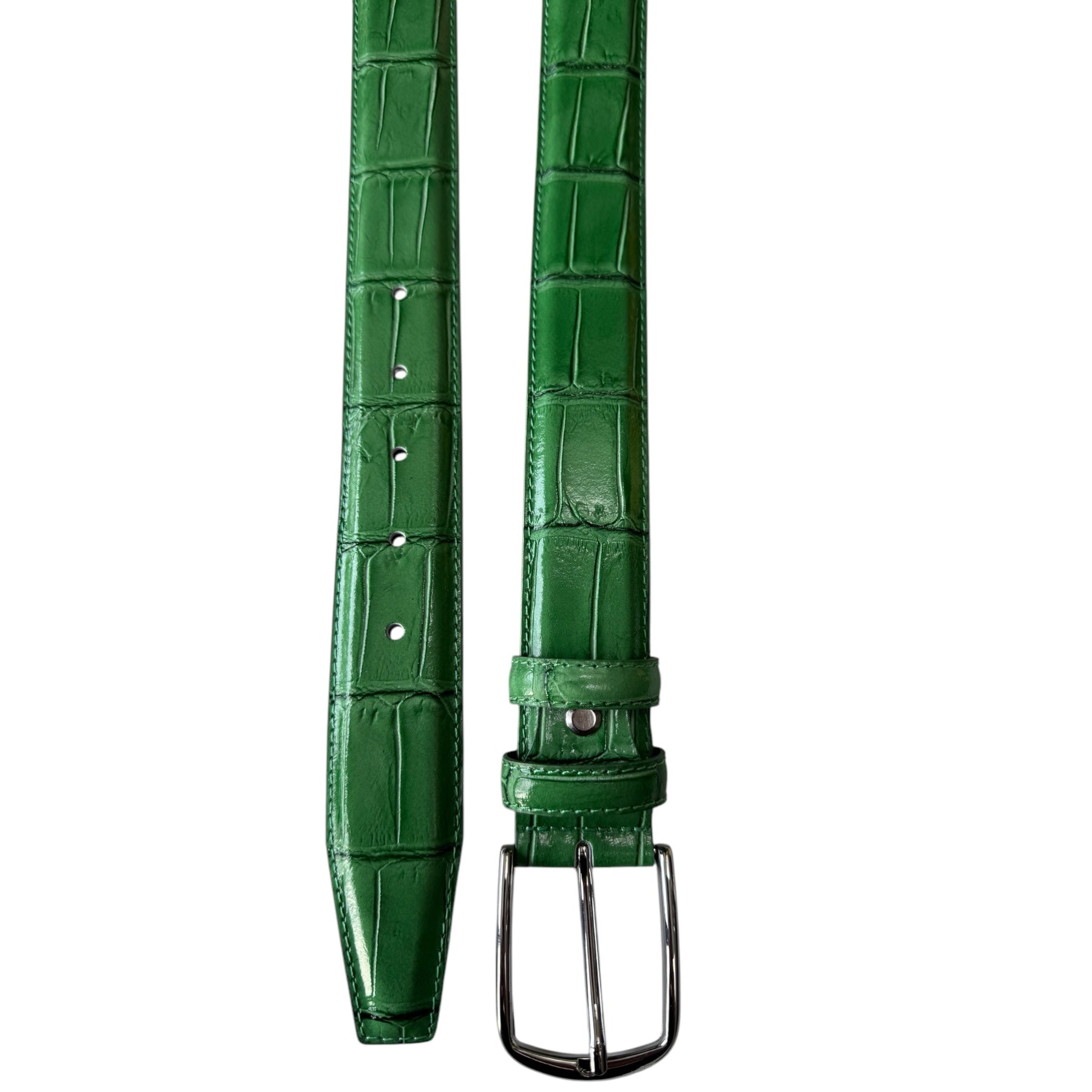 ITALIAN LEATHER APPLE GREEN CROCODILE SILVER BUCKLE 35MM
