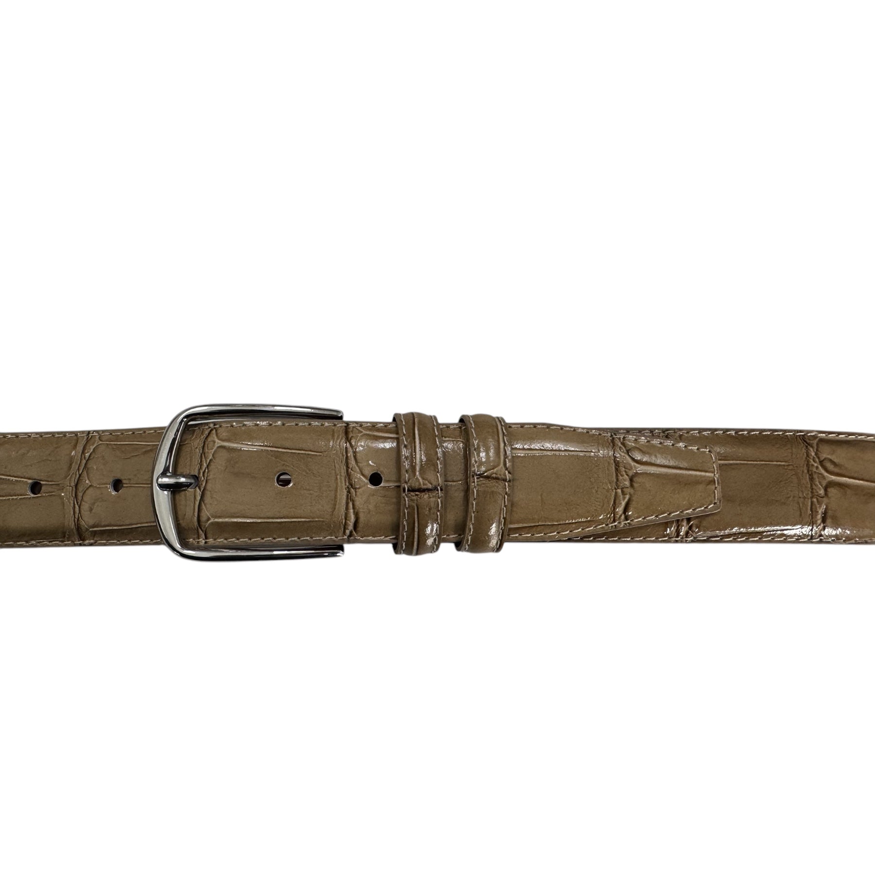 ITALIAN LEATHER CREAM CROCODILE SILVER BUCKLE 35MM