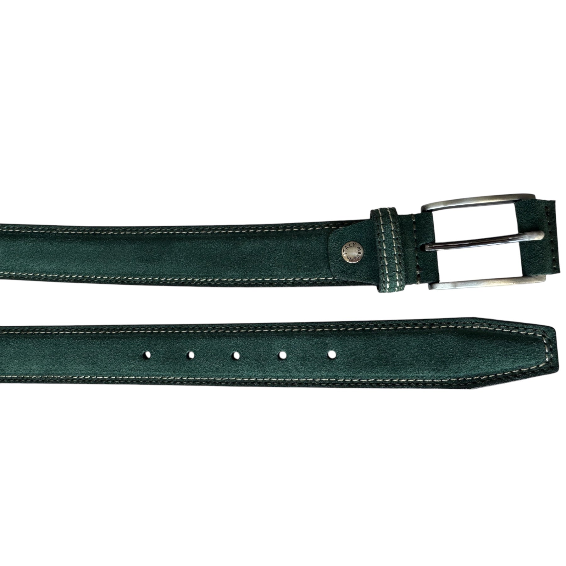 CONTRAST STITCH GREEN SUEDE BELT 35MM