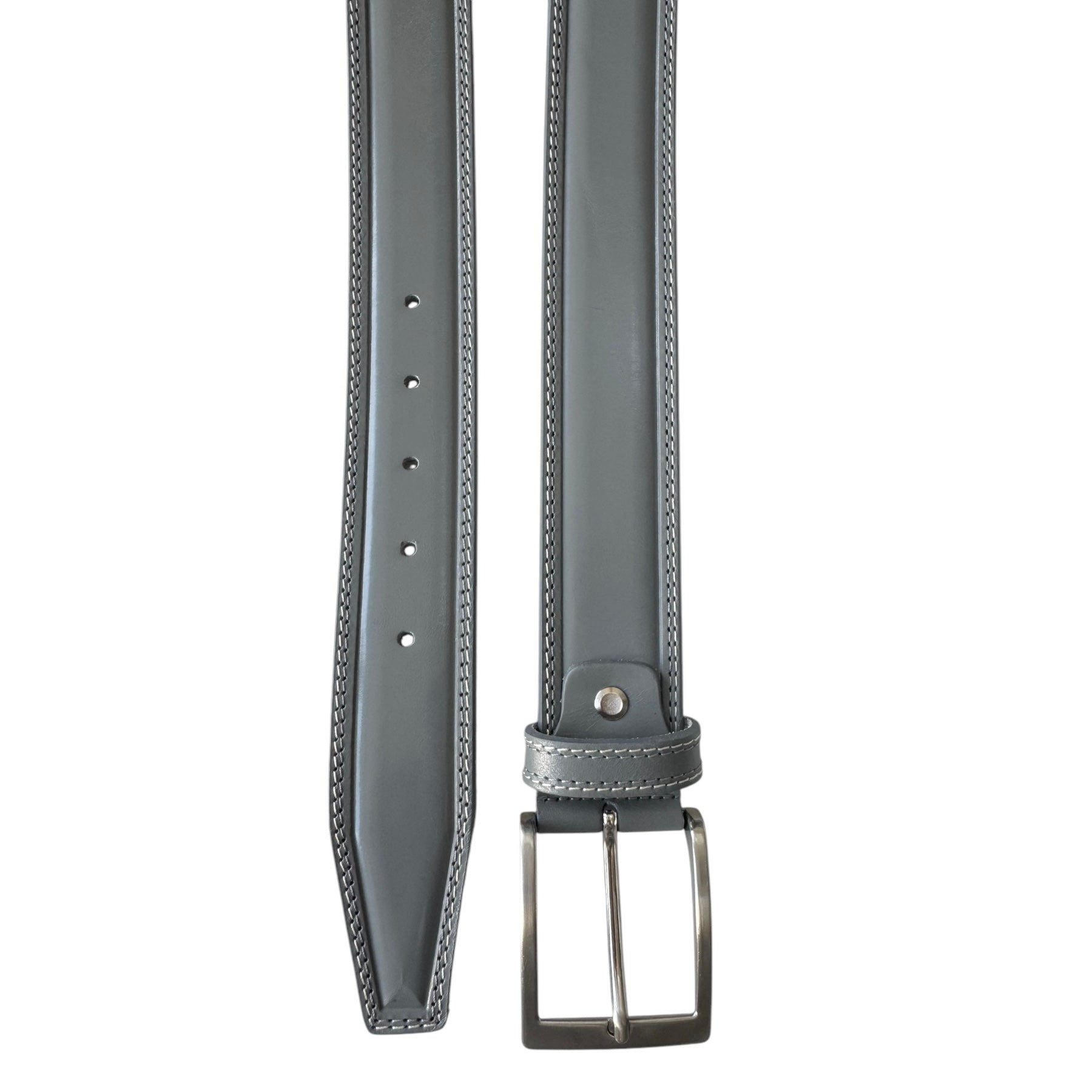 GREY DOUBLE STITCHED LEATHER BELT