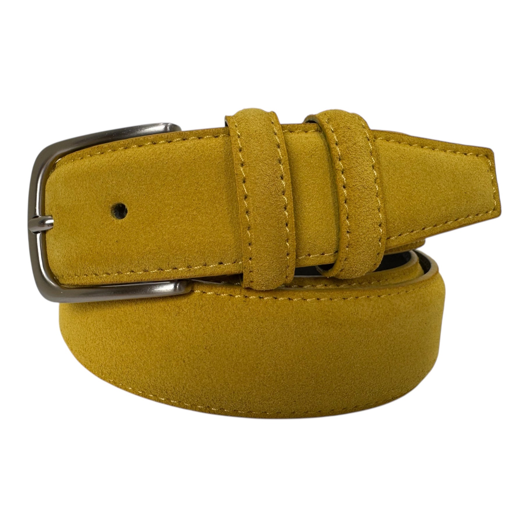 MUSTARD YELLOW SUEDE BELT DOUBLE LOOP 35MM