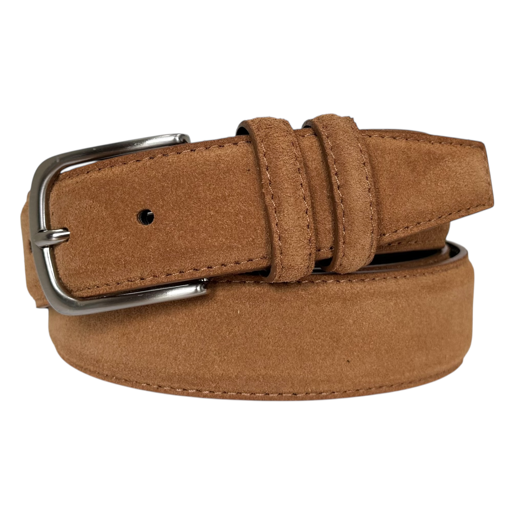 SAND TAN SUEDE BELT DOUBLE LOOP 35MM