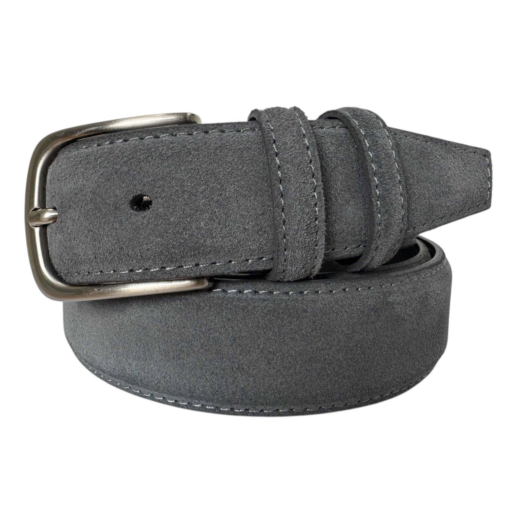 GREY SUEDE BELT DOUBLE LOOP 35MM