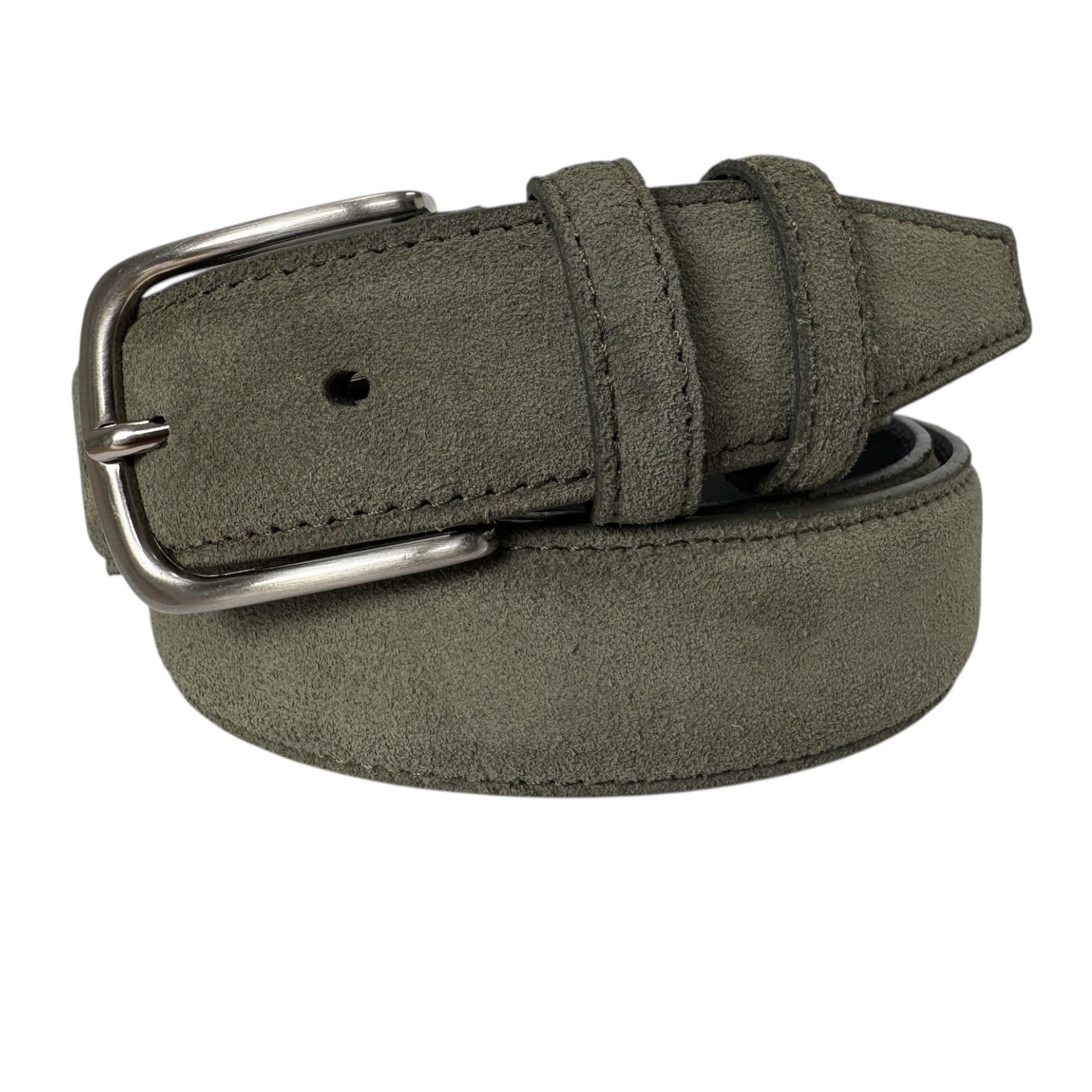 OLIVE GREEN SUEDE BELT DOUBLE LOOP 35MM