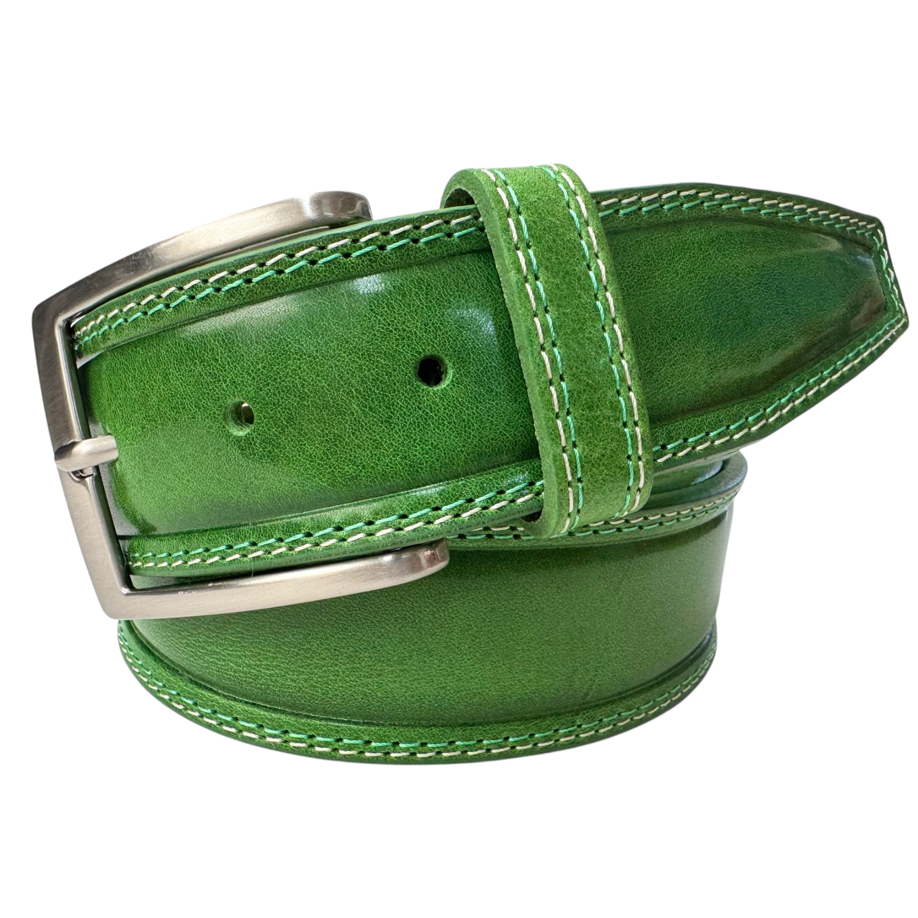APPLE GREEN DOUBLE STITCHED 40MM CLASSIC HIDE LEATHER BELT