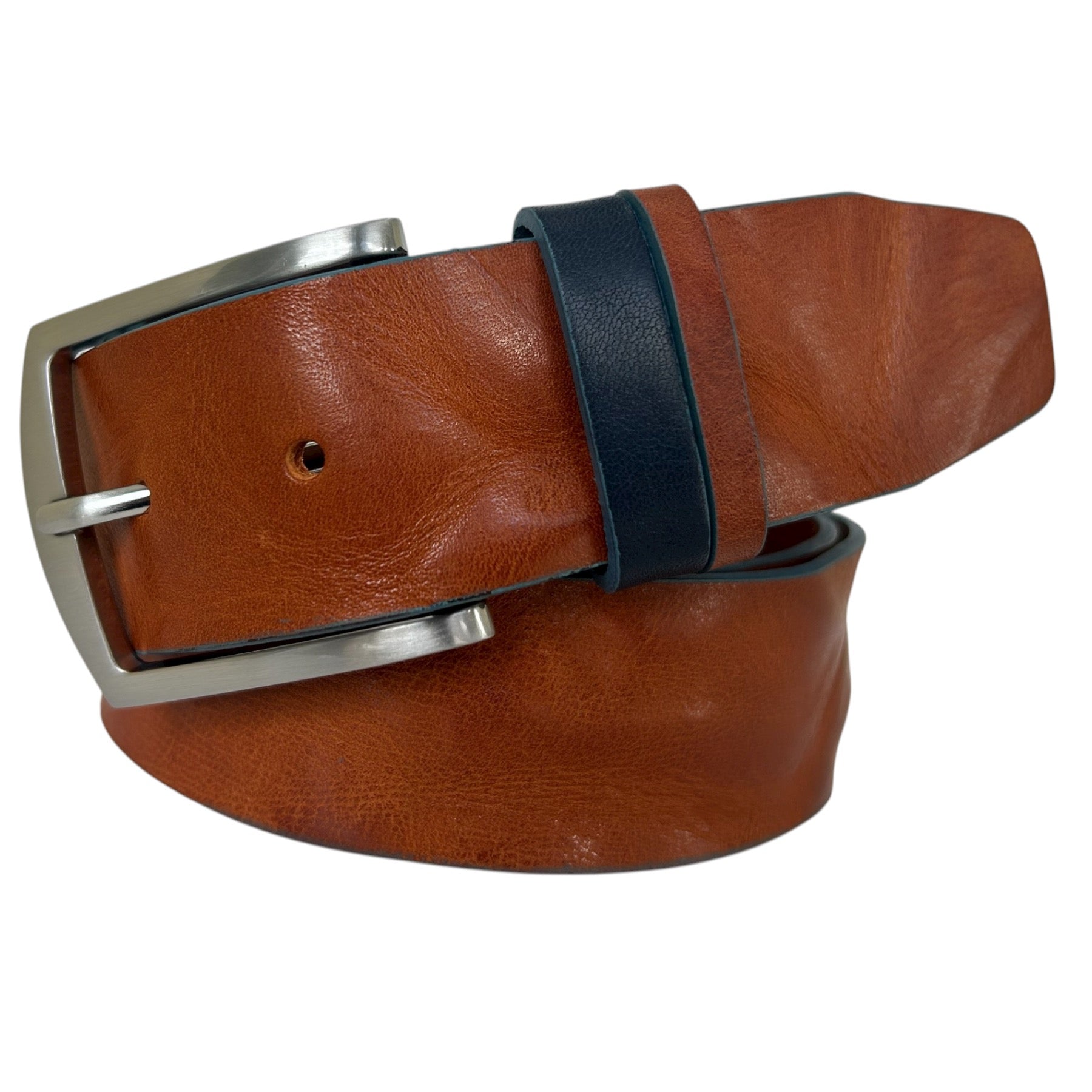 TAN DISTRESSED HIDE WITH CONTRAST LOOP 40MM LEATHER BELT