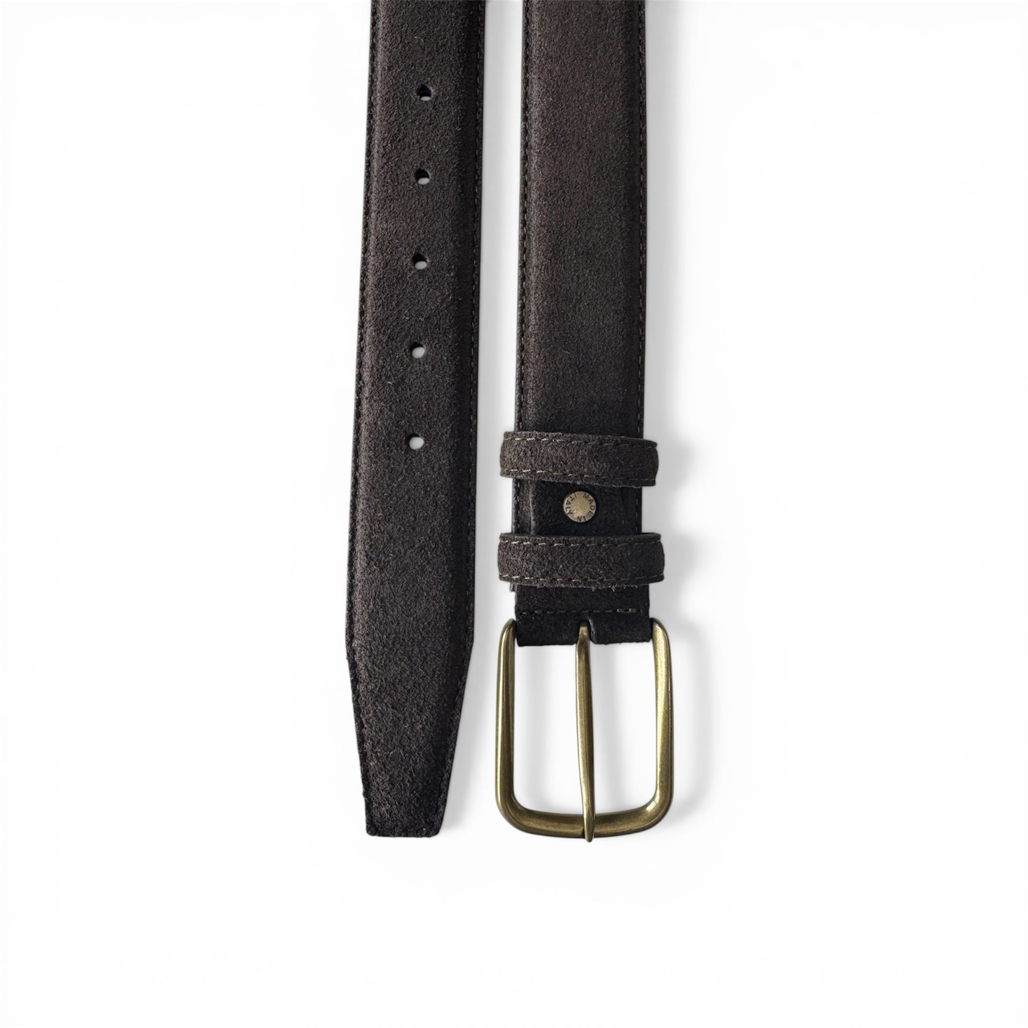 BROWN SUEDE BELT BRASS TONE BUCKLE