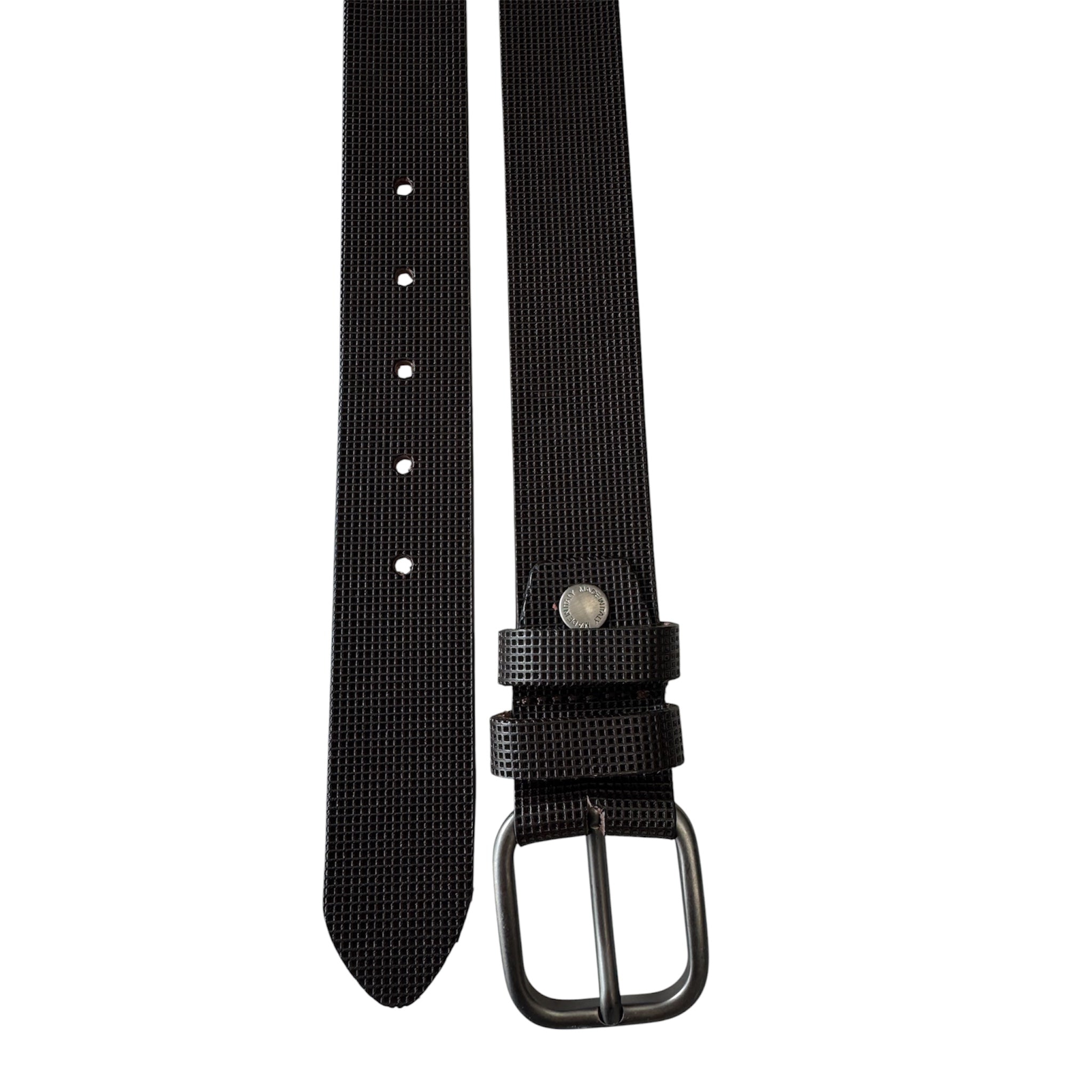 Men's Black Textured Hide Leather Belt: 35mm