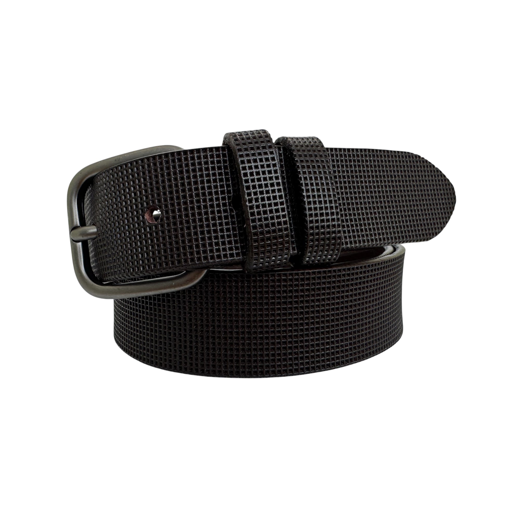 Men's Dark Brown Textured Hide Leather Belt: 35mm
