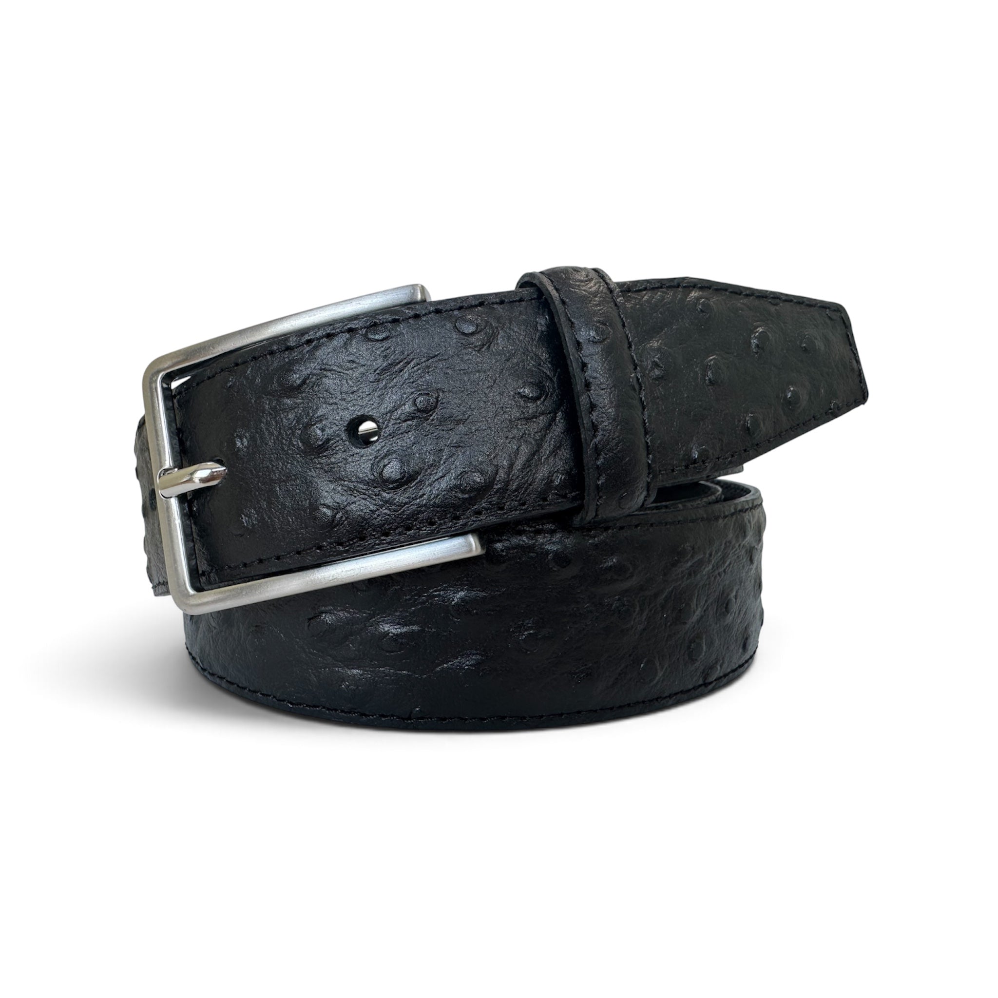 BLACK OSTRICH PRINT LETHER BELT 35MM
