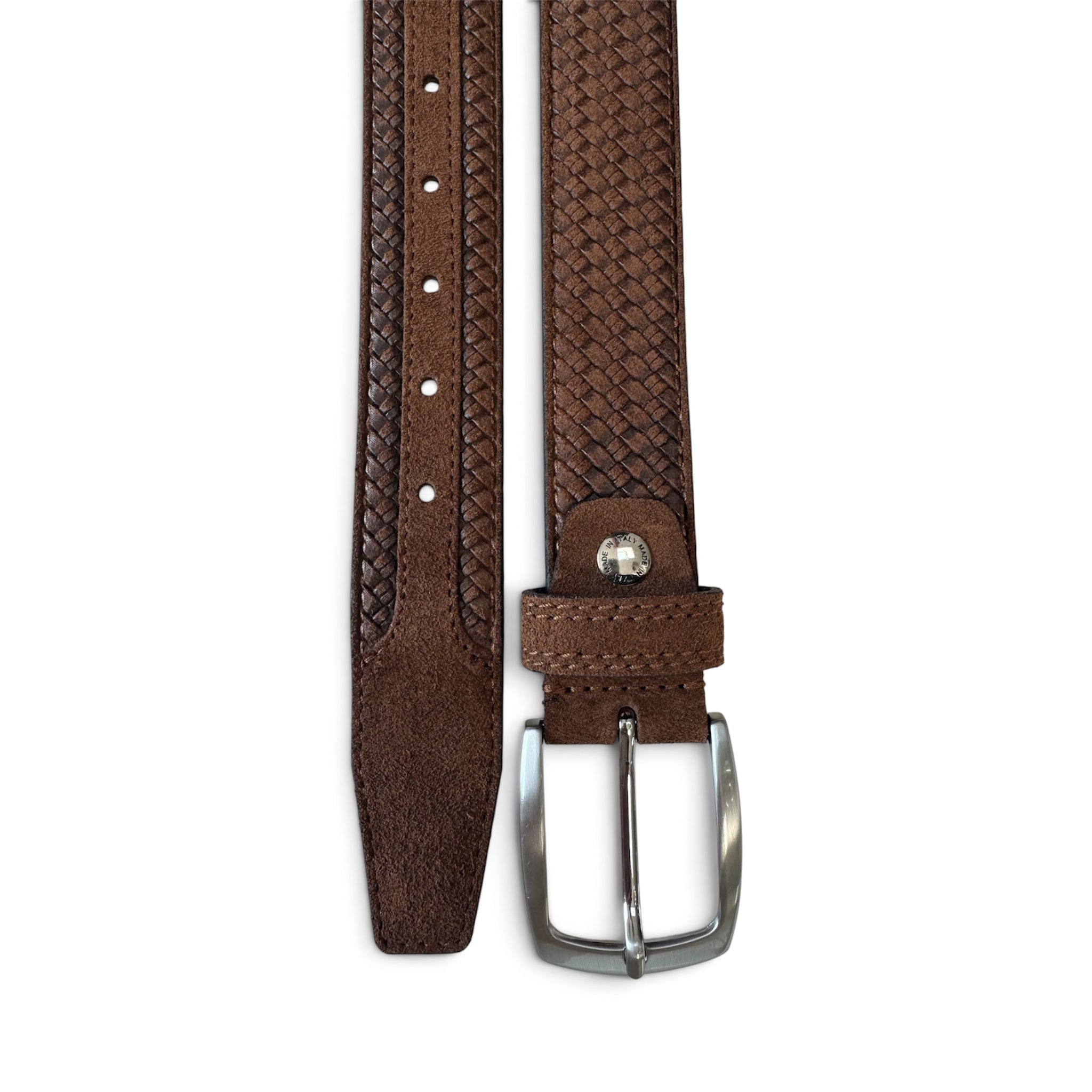 BROWN WEAVE EMBOSSED SUEDE BELT 35MM