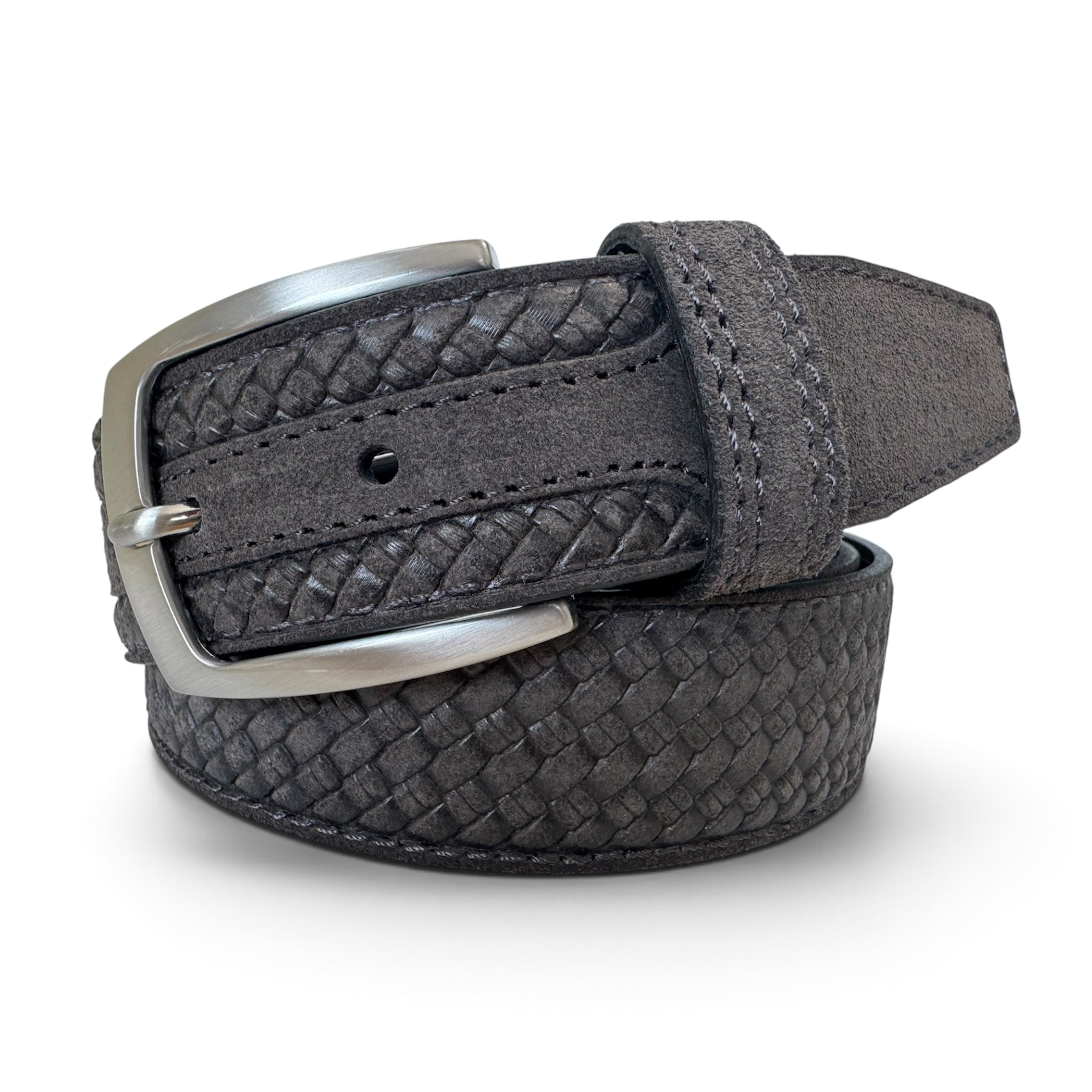 GREY WEAVE EMBOSSED SUEDE BELT 35MM
