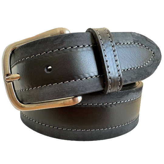 BLACK STONEWASHED EDGES 40MM HIDE LEATHER BELT