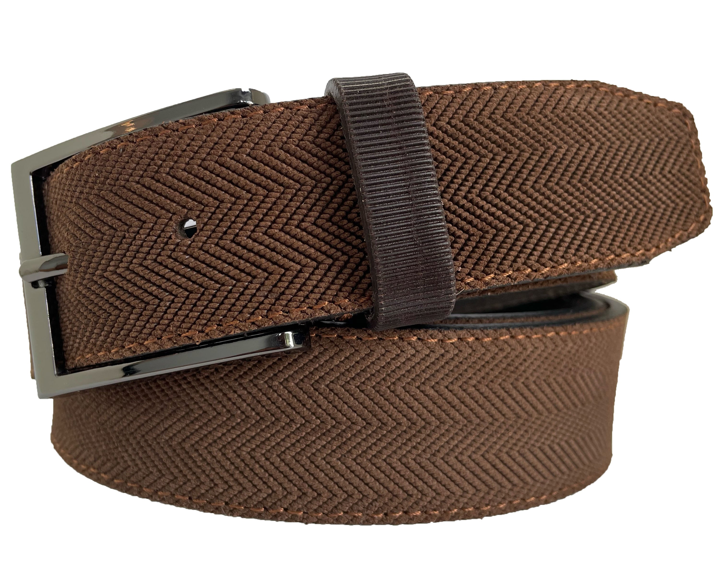 BROWN ZIG ZAG EMBOSSED SUEDE BELT 35MM