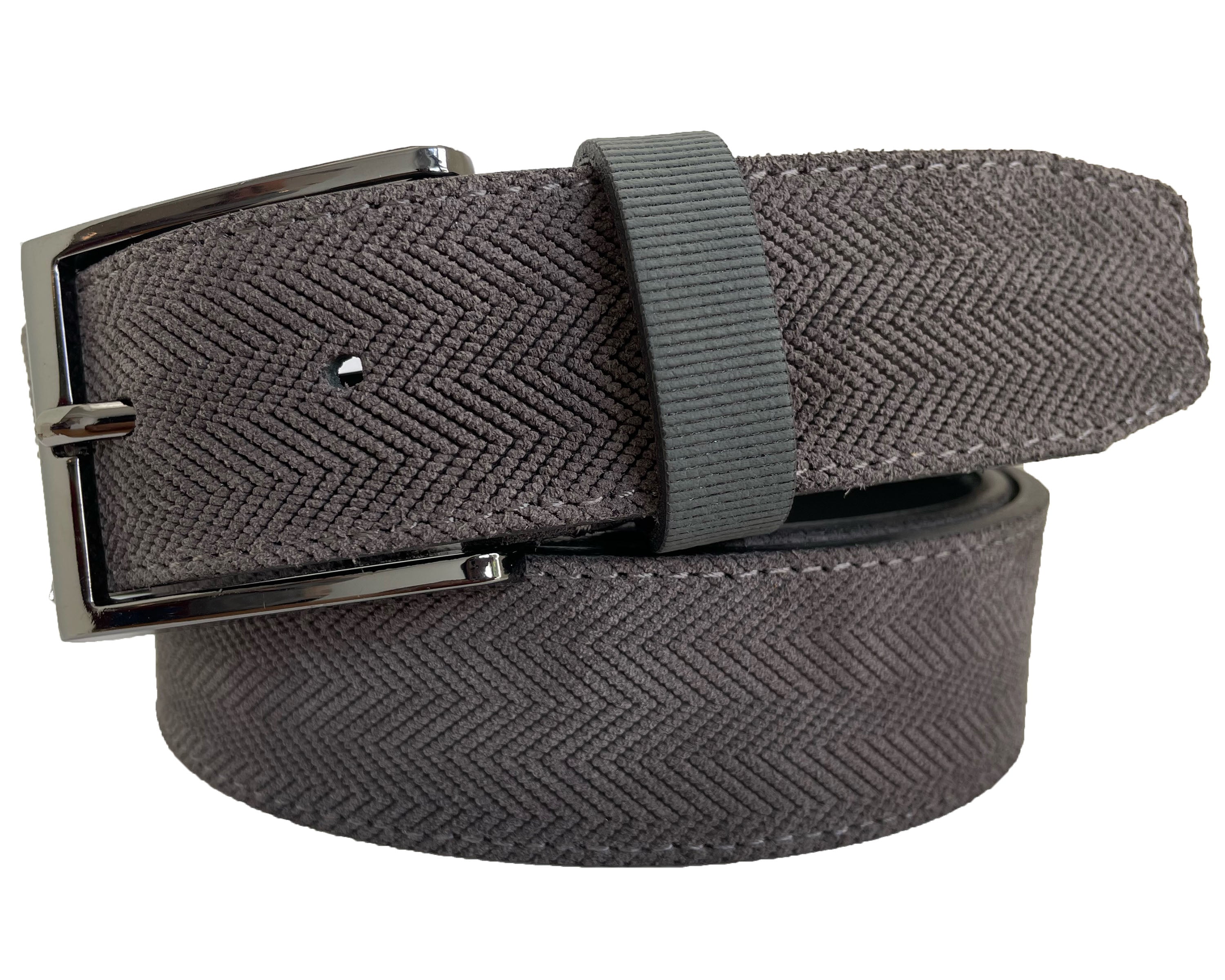 GREY ZIG ZAG EMBOSSED SUEDE BELT 35MM