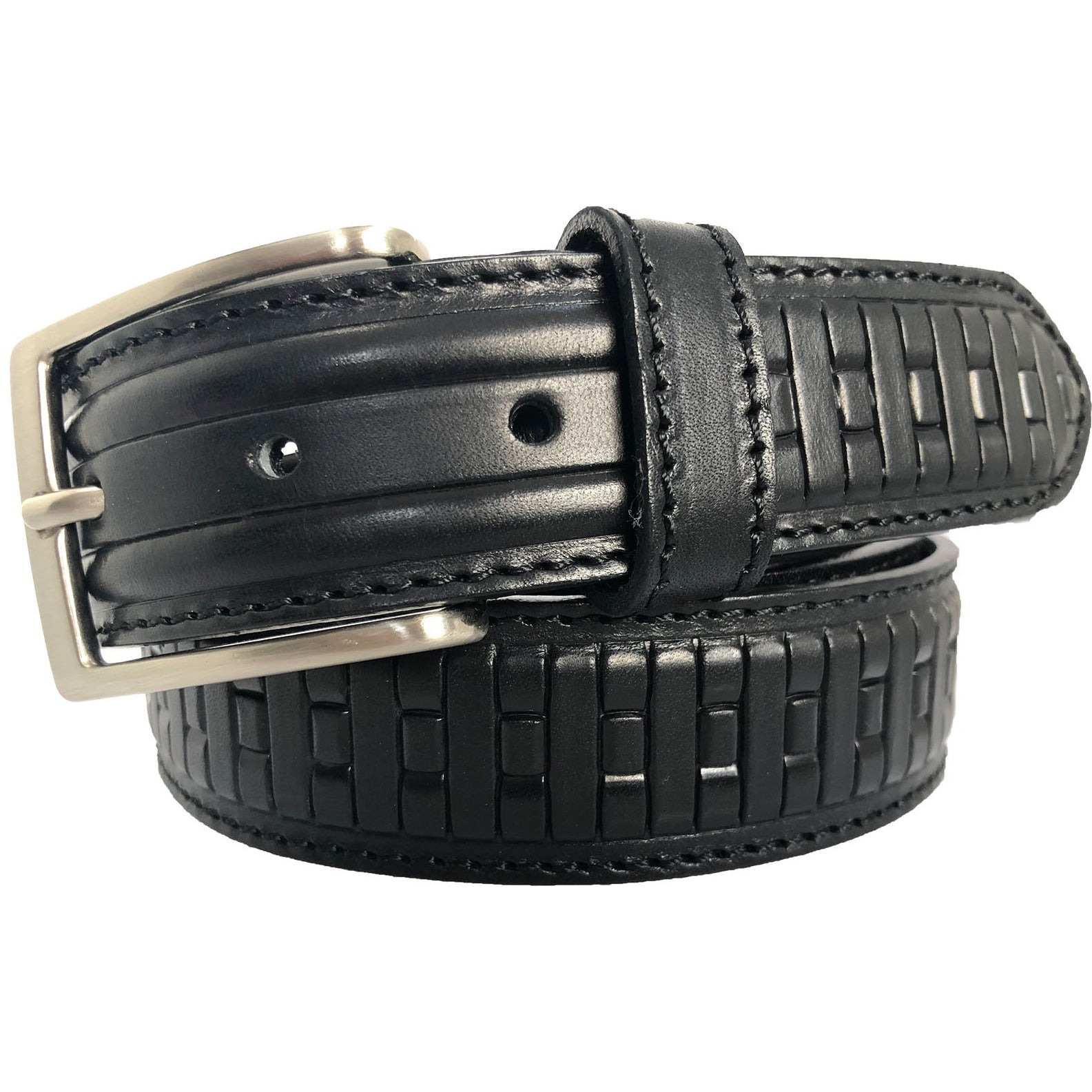 BLACK GEOMETRIC EMBOSSED 35MM LEATHER BELT