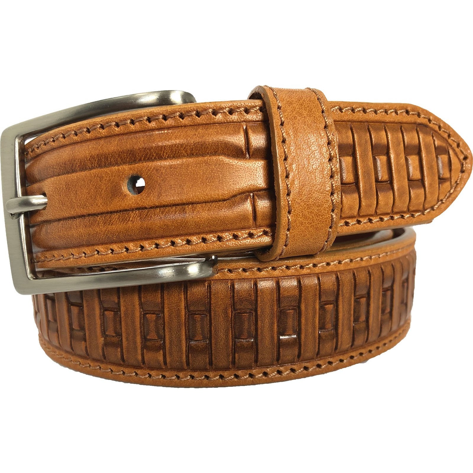 MIELE TAN GEOMETRIC EMBOSSED 35MM LEATHER BELT