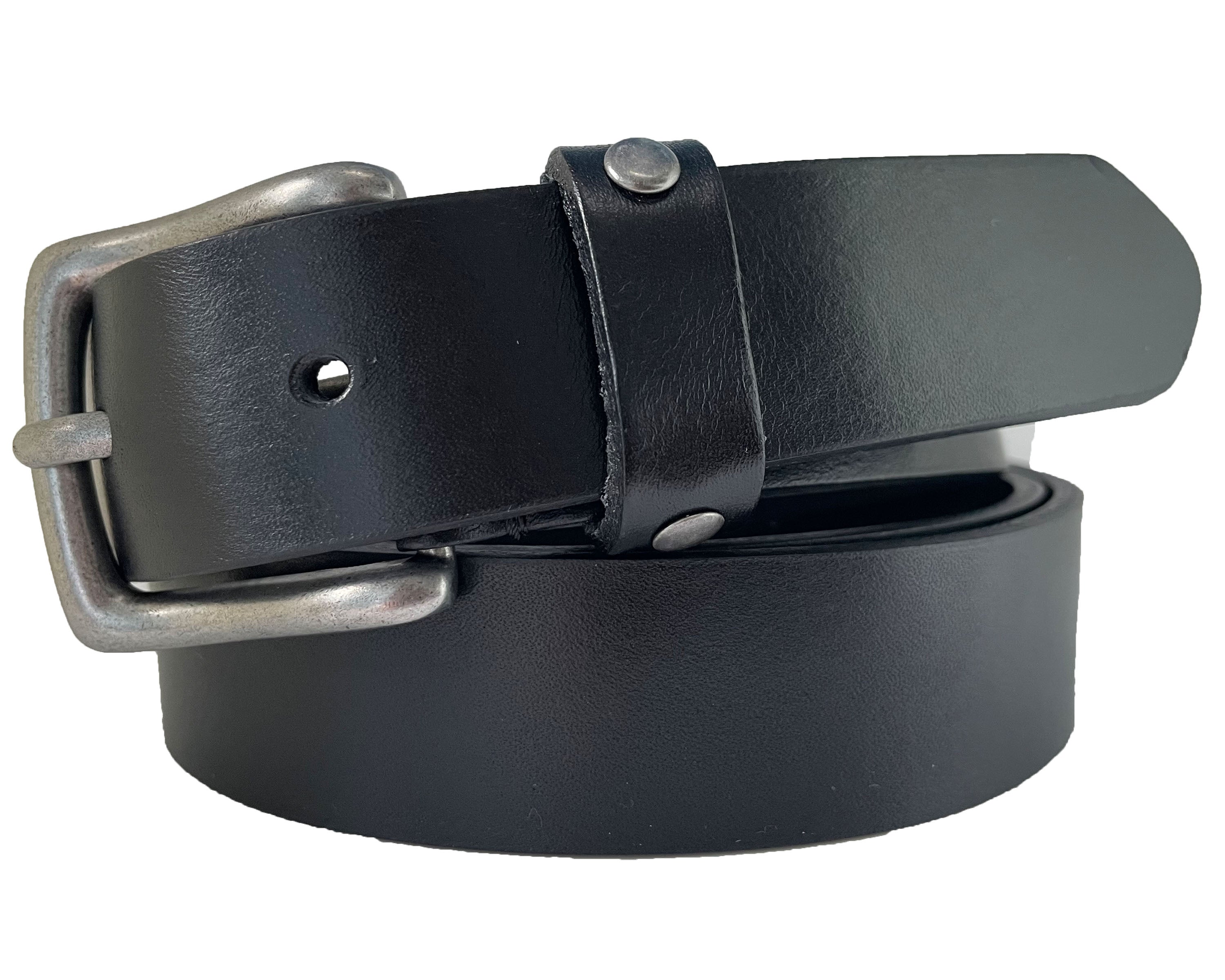 BLACK STUDDED 30MM HIDE LEATHER BELT