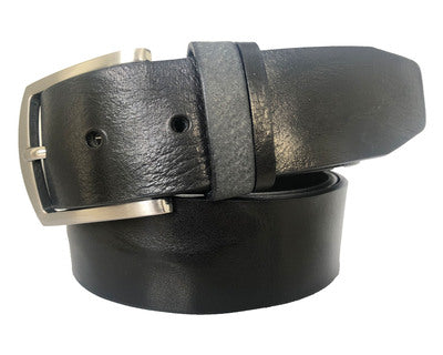 BLACK DISTRESSED HIDE WITH CONTRAST LOOP 35MM LEATHER BELT