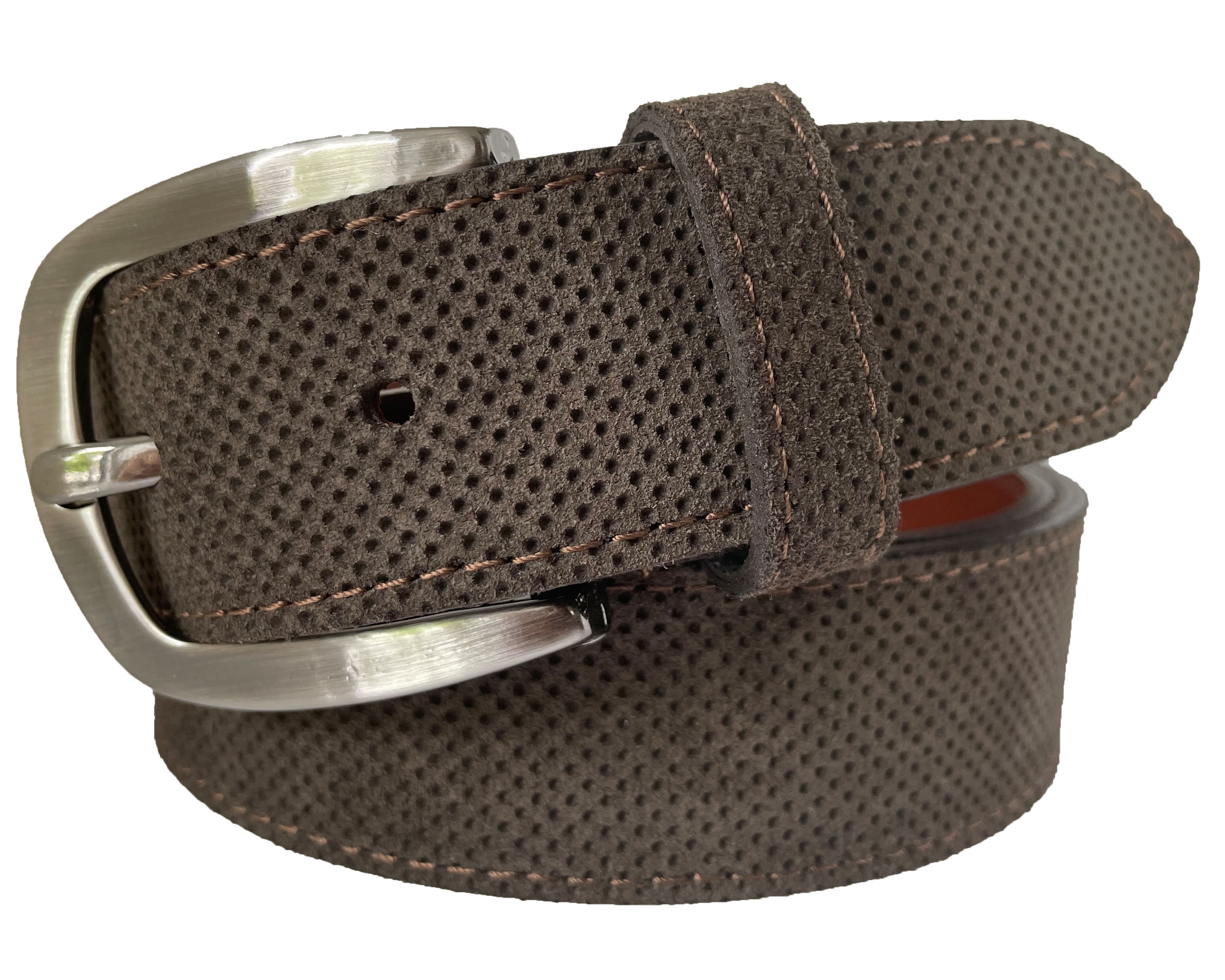 PERFORATED BROWN SUEDE BELT 35MM
