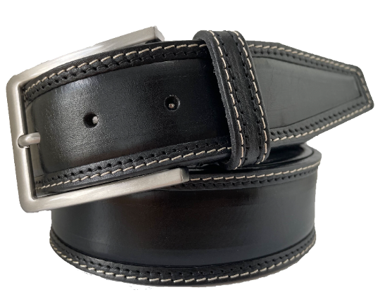 BLACK DOUBLE STITCHED LEATHER BELT