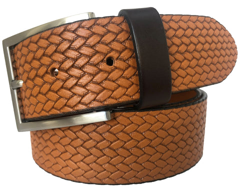 TAN 40MM TEXTURED BRAID PRINT HIDE LEATHER