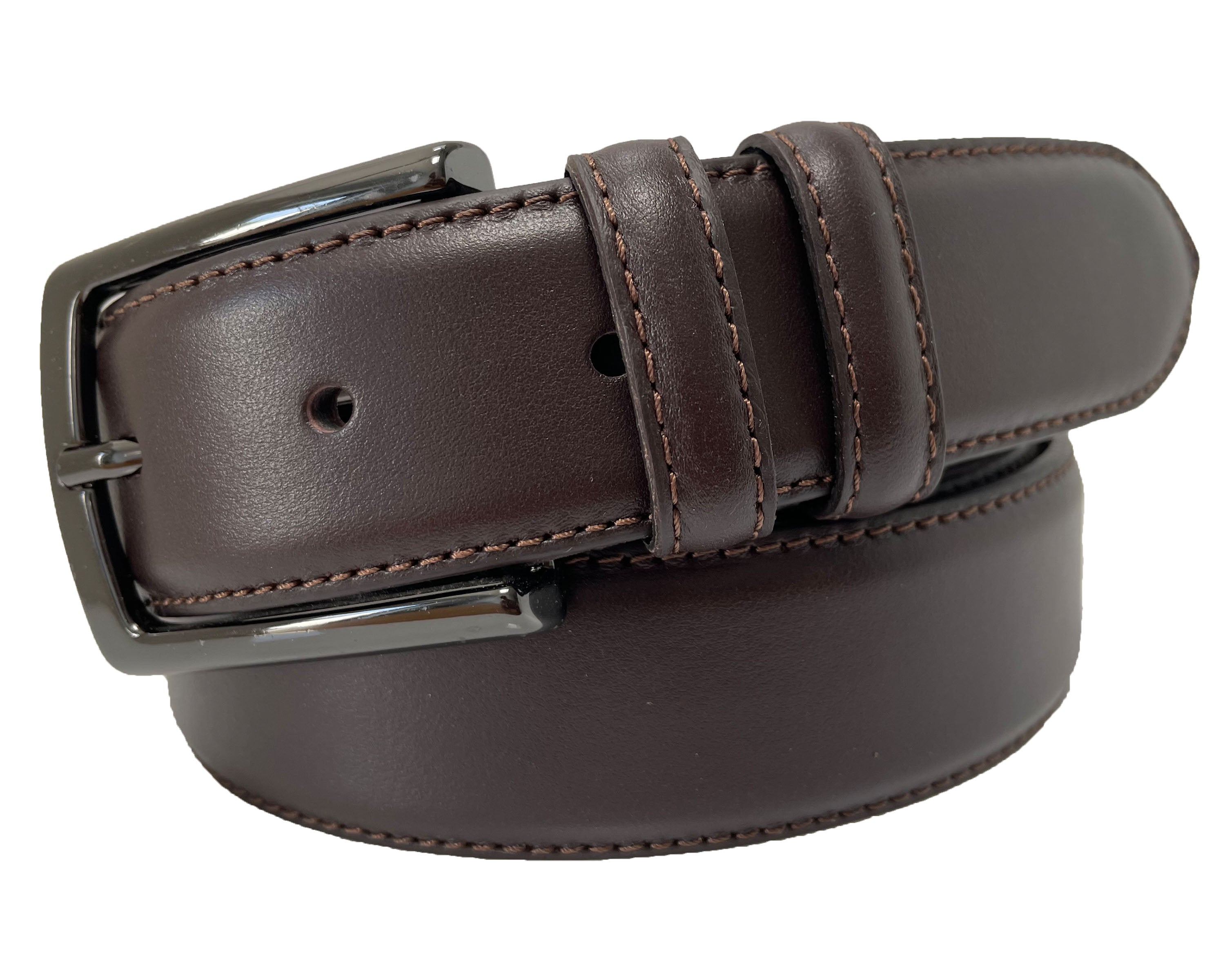 BROWN CALF LEATHER BELT GUN METAL BUCKLE 35MM