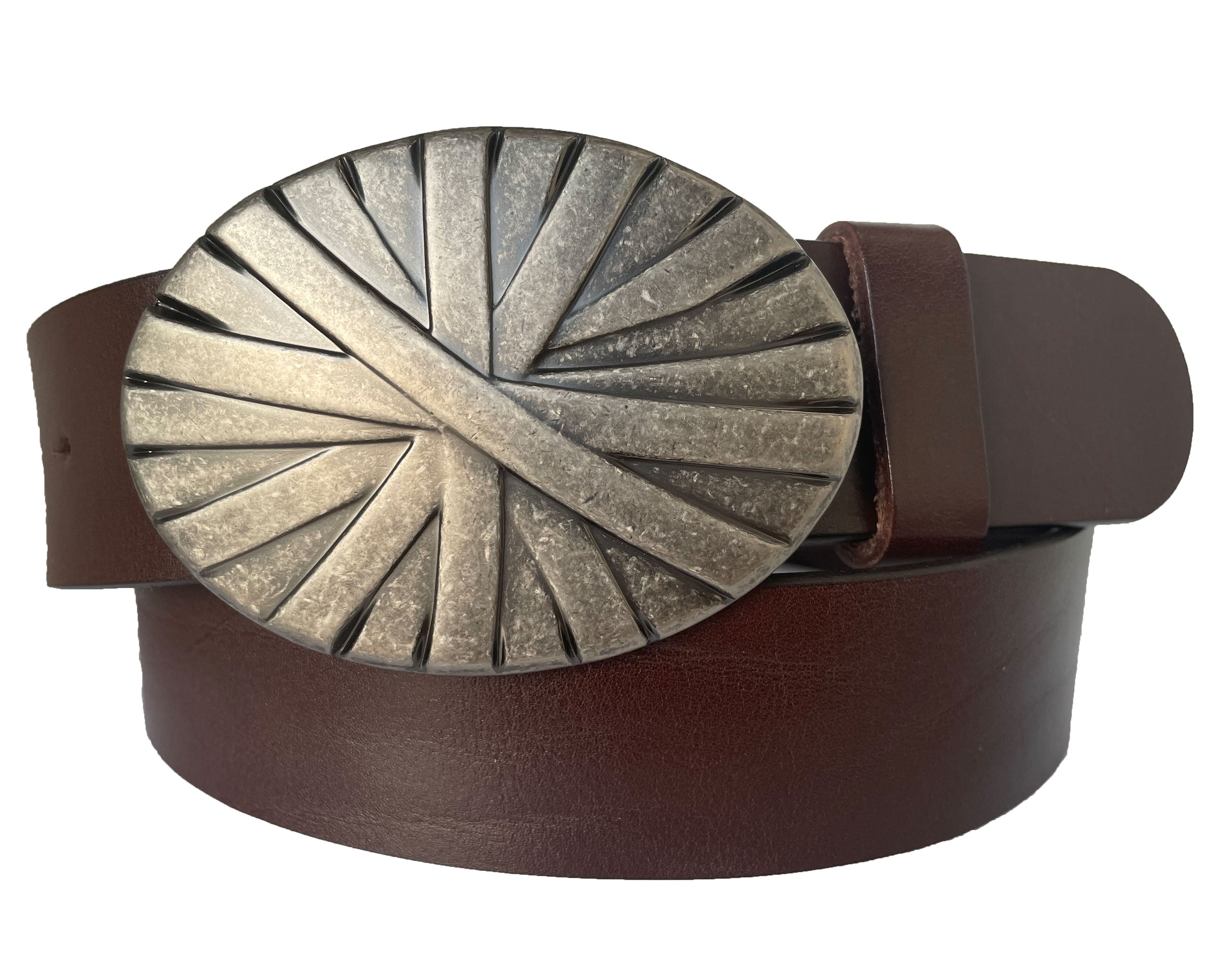 BROWN 40MM OVAL BUCKLE CLASSIC HIDE LEATHER BELT