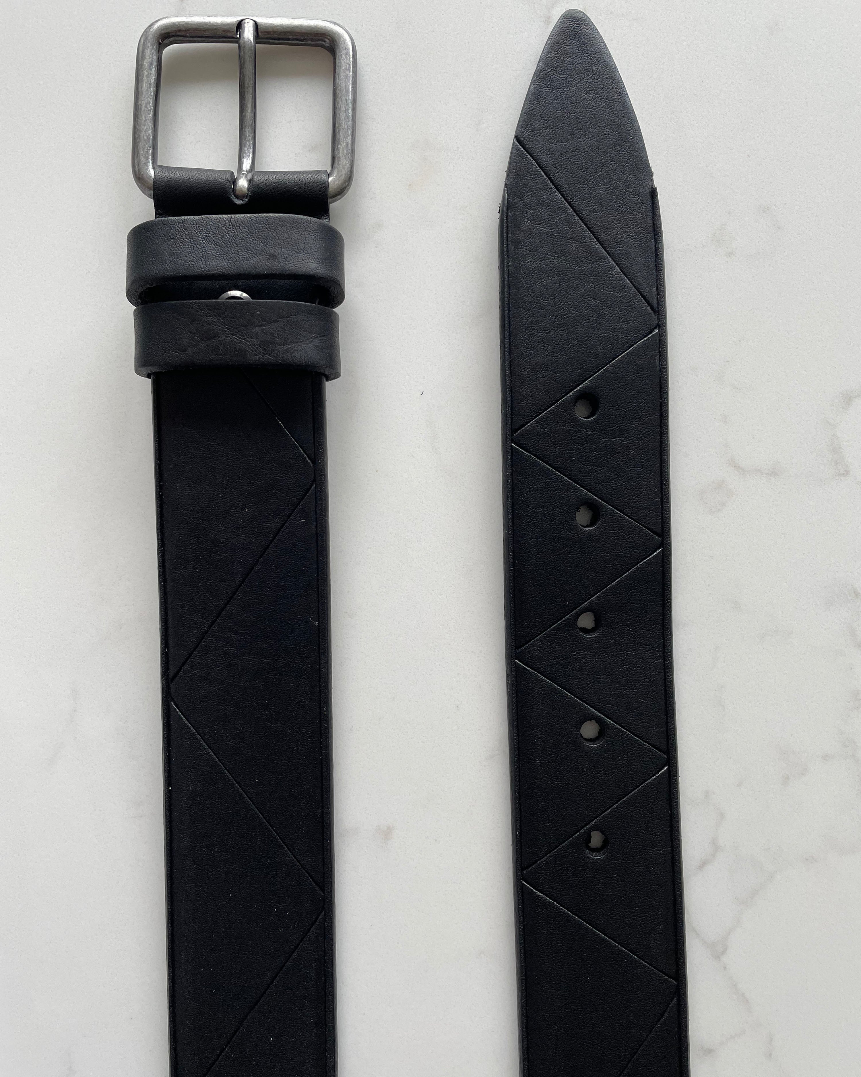 BLACK 40MM ZIG ZAG GRAINED BULL HIDE LEATHER BELT