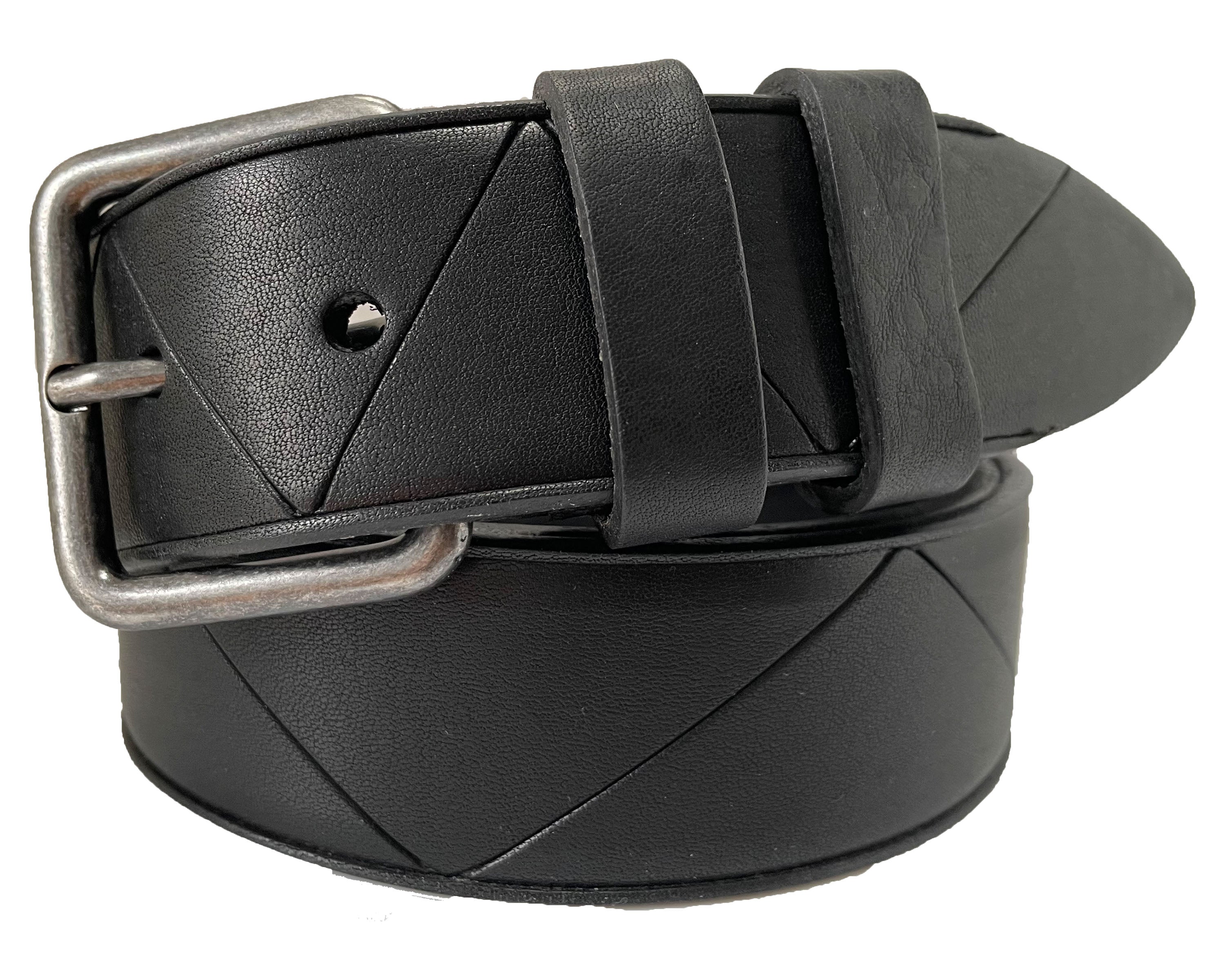 BLACK 40MM ZIG ZAG GRAINED BULL HIDE LEATHER BELT