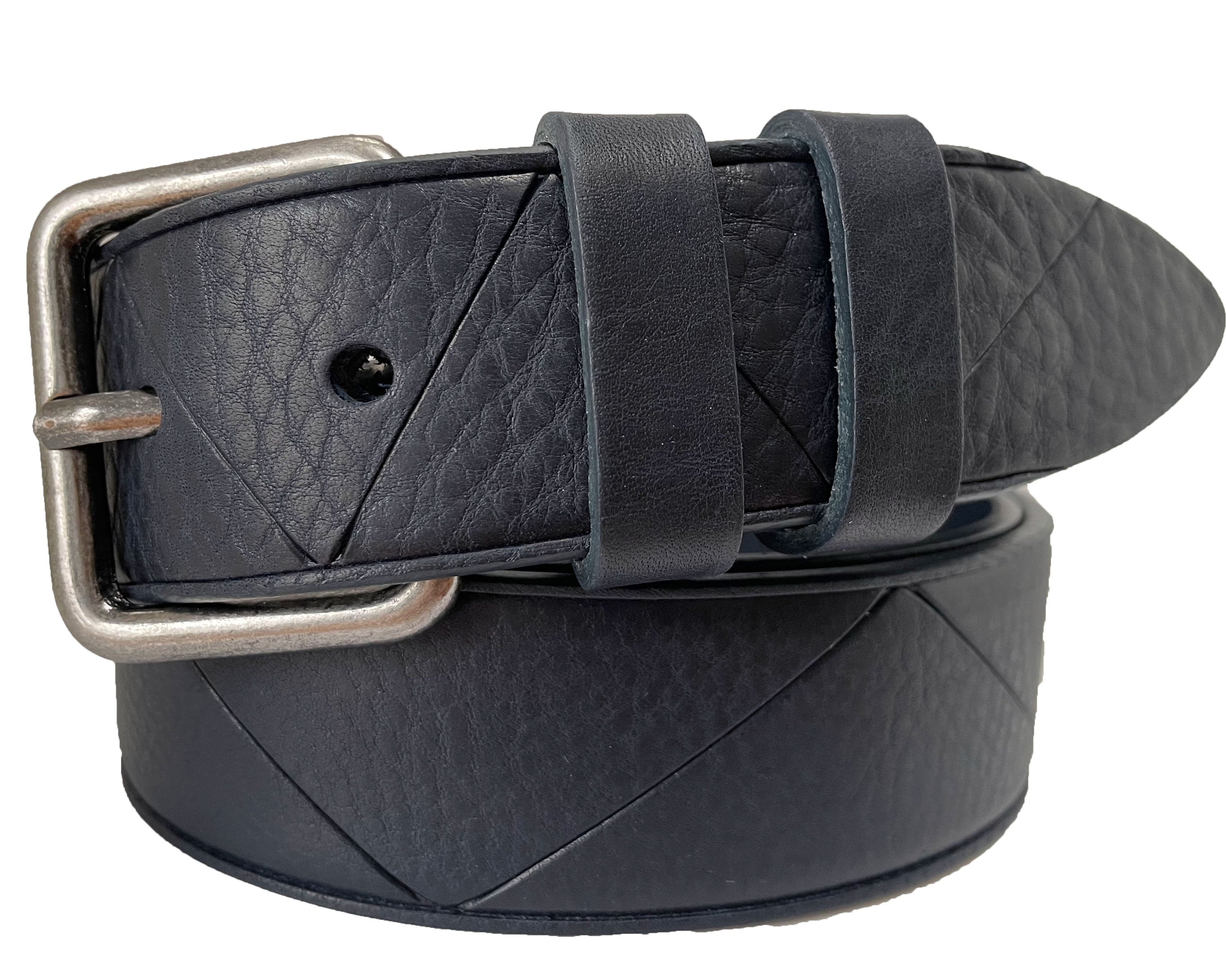 DARKEST NAVY ZIG ZAG 40MM BULL HIDE LEATHER BELT