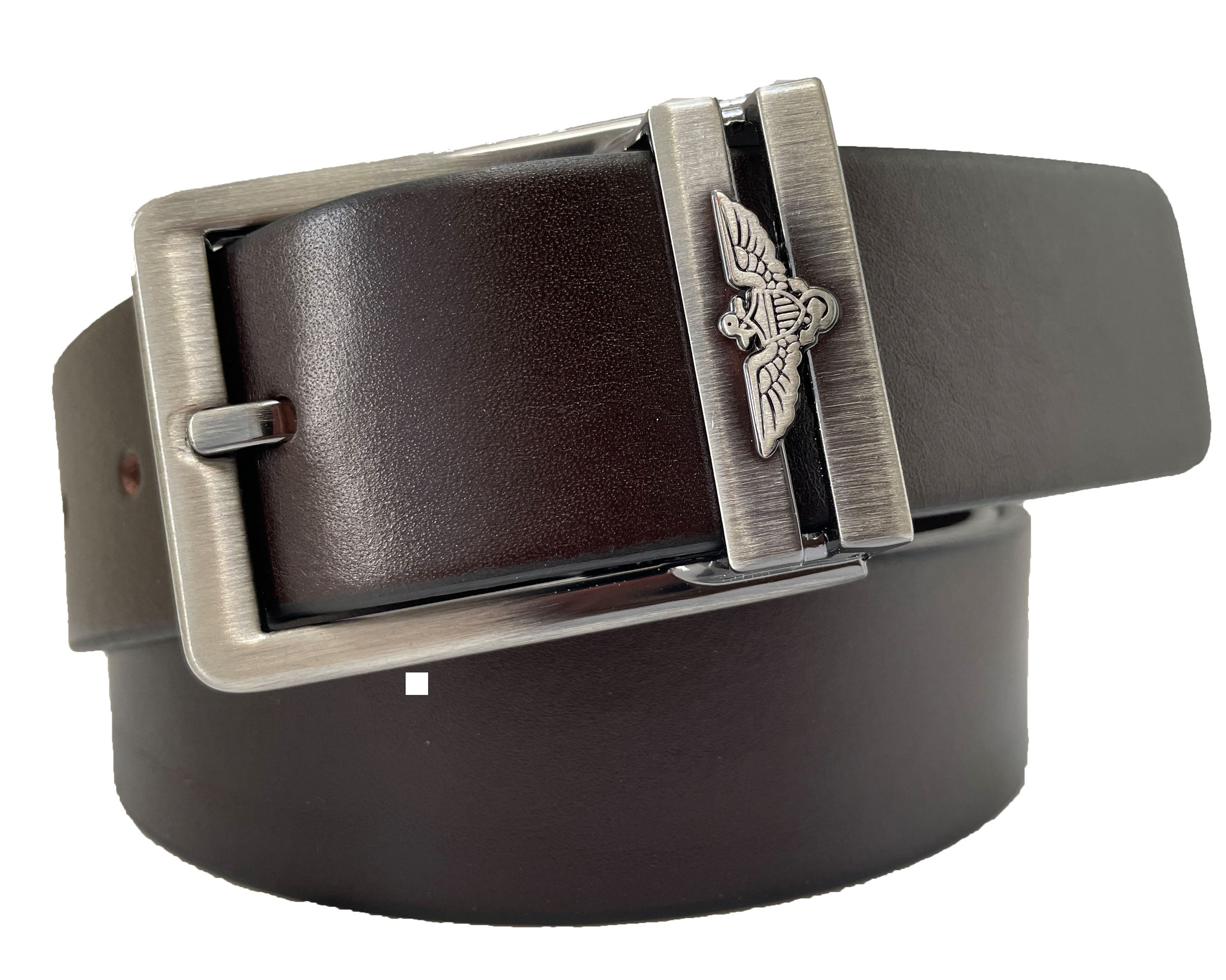 BROWN METAL EAGLE BUCKLE LEATHER BELT 35MM