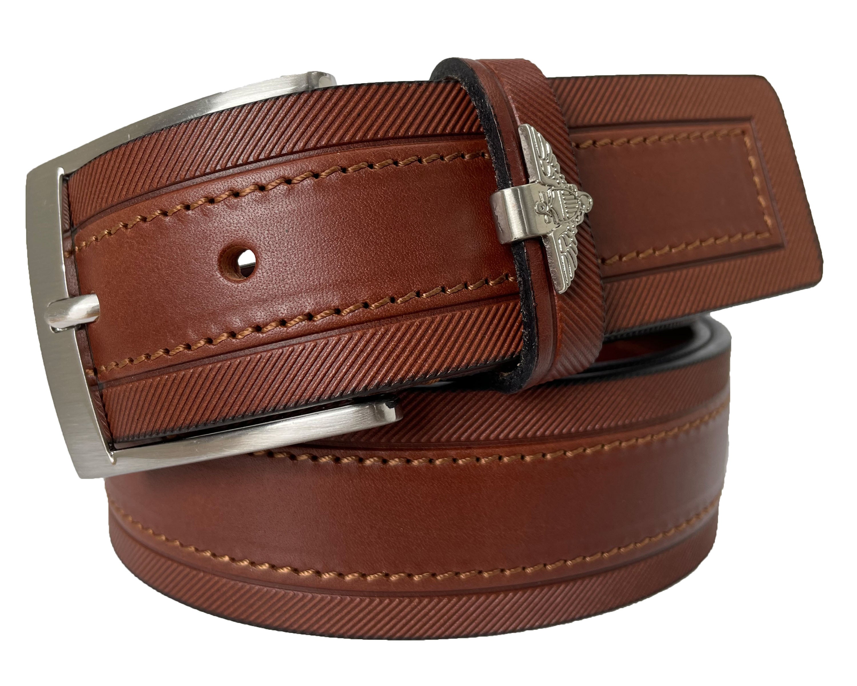 TAN EAGLE WINGS METAL ACCENT LOOP LEATHER BELT 40MM